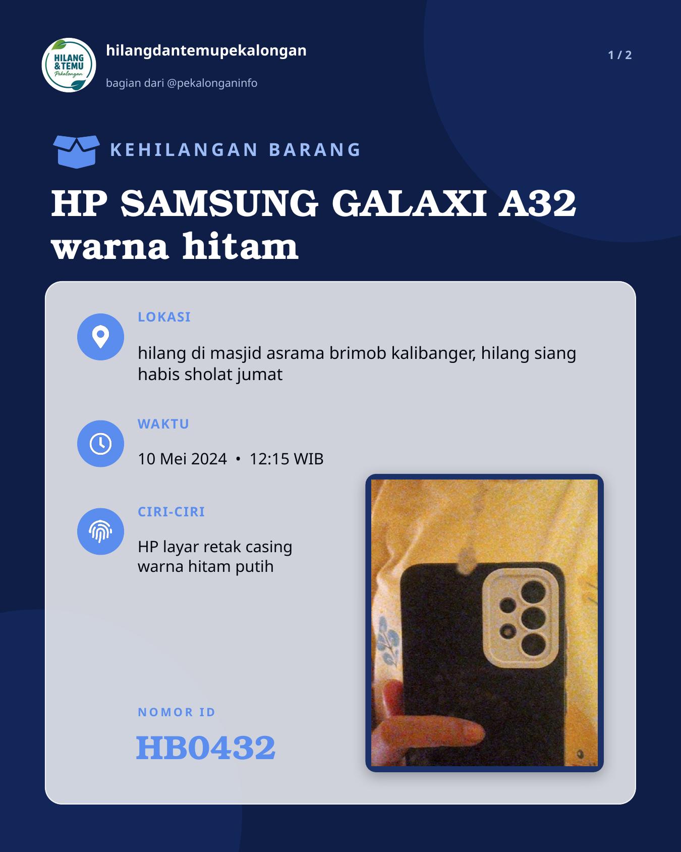 Slide 1 laporan HP SAMSUNG GALAXI A32 warna hitam