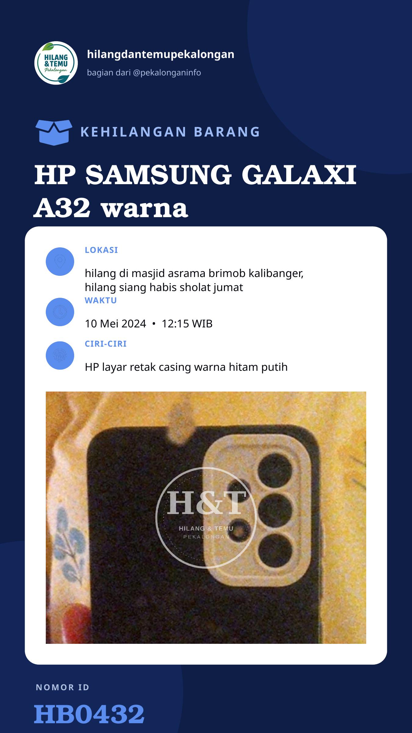 Story 9:16 laporan HP SAMSUNG GALAXI A32 warna hitam