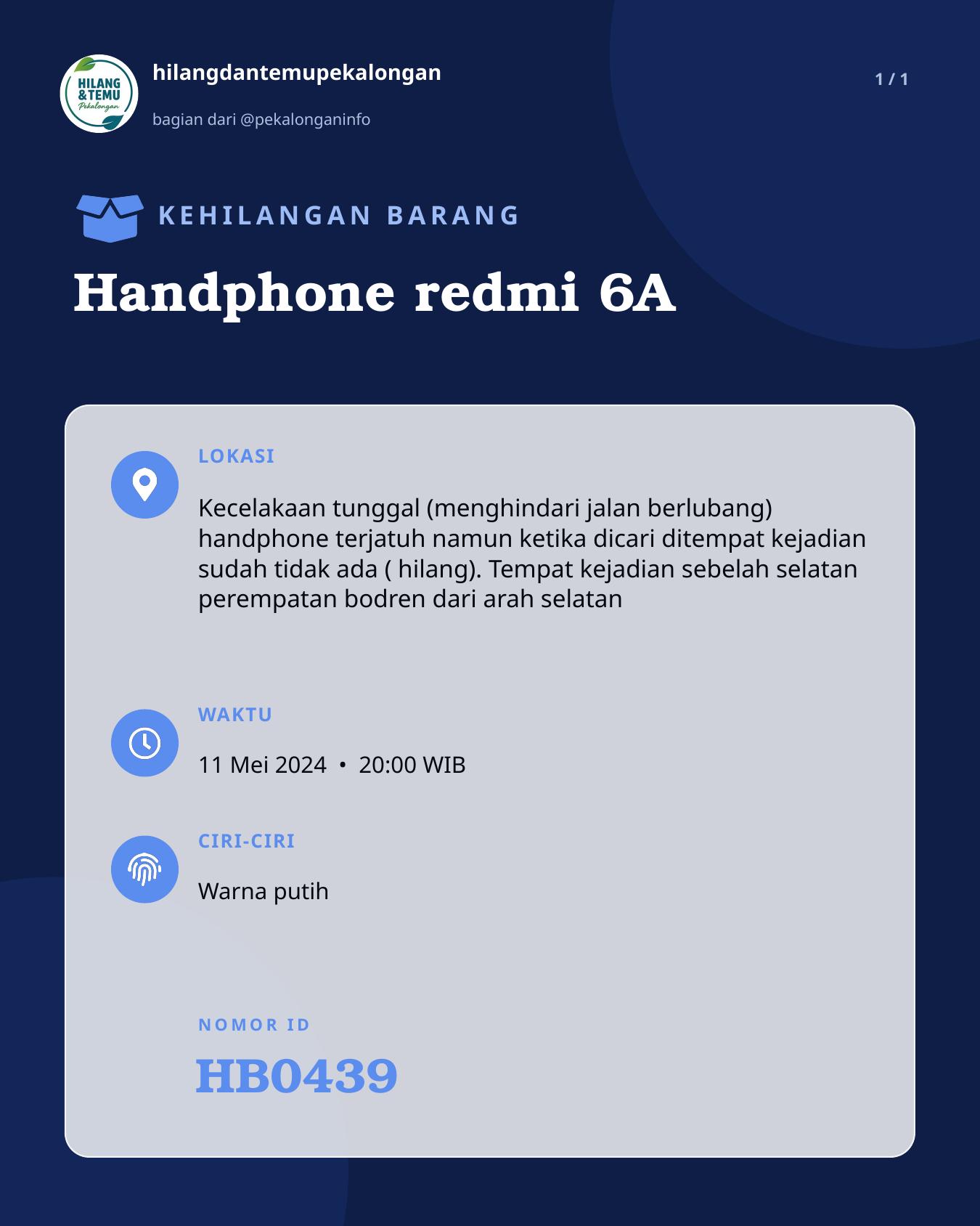 Slide laporan Handphone redmi 6A (HB0439)