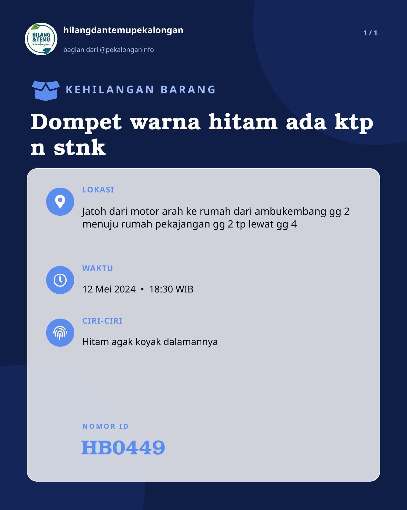 Slide laporan Dompet warna hitam ada ktp n stnk (HB0449)
