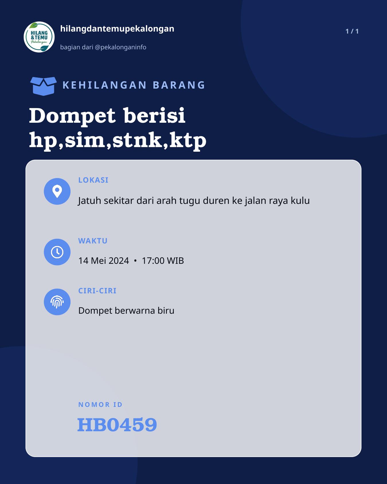 Slide laporan Dompet berisi hp,sim,stnk,ktp (HB0459)