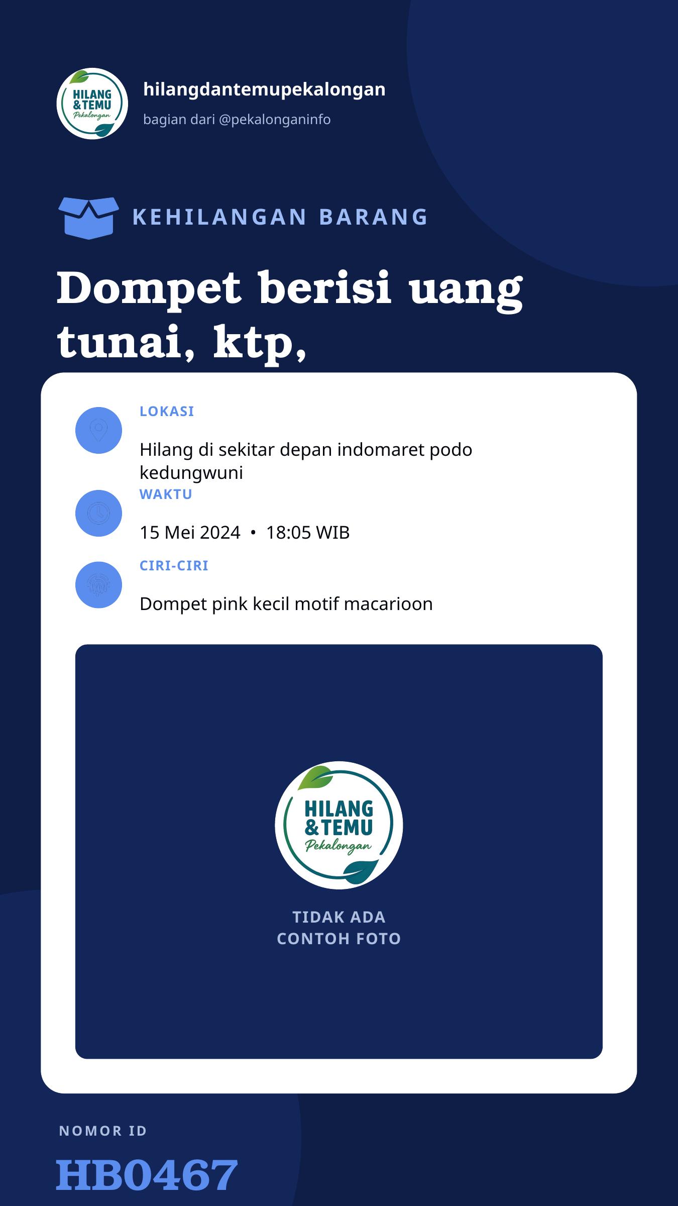 Story 9:16 laporan Dompet berisi uang tunai, ktp, stnk, atm