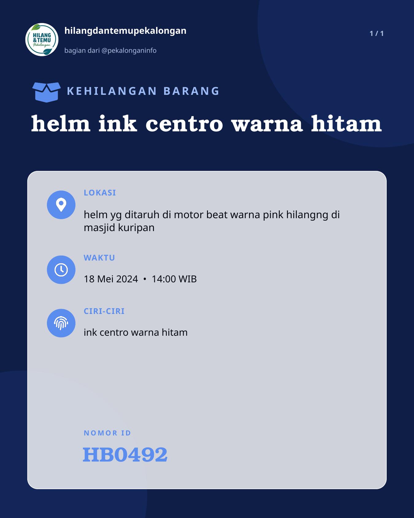 Slide laporan helm ink centro warna hitam (HB0492)