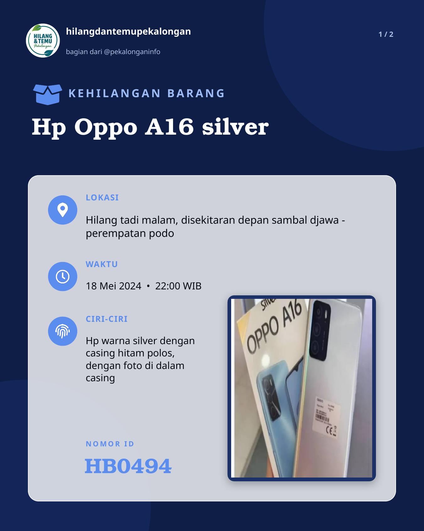 Slide 1 laporan Hp Oppo A16 silver