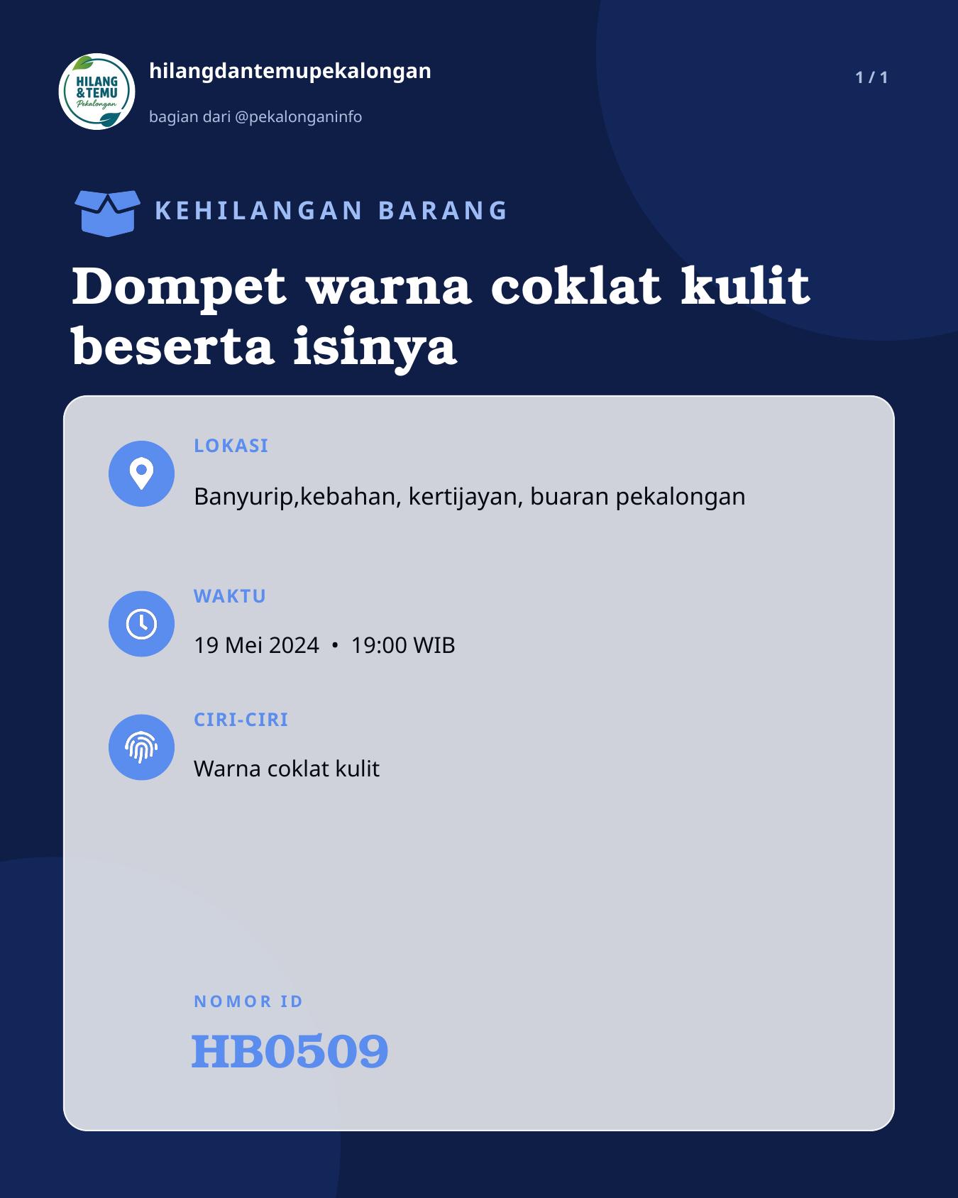 Slide laporan Dompet warna coklat kulit beserta isinya (HB0509)