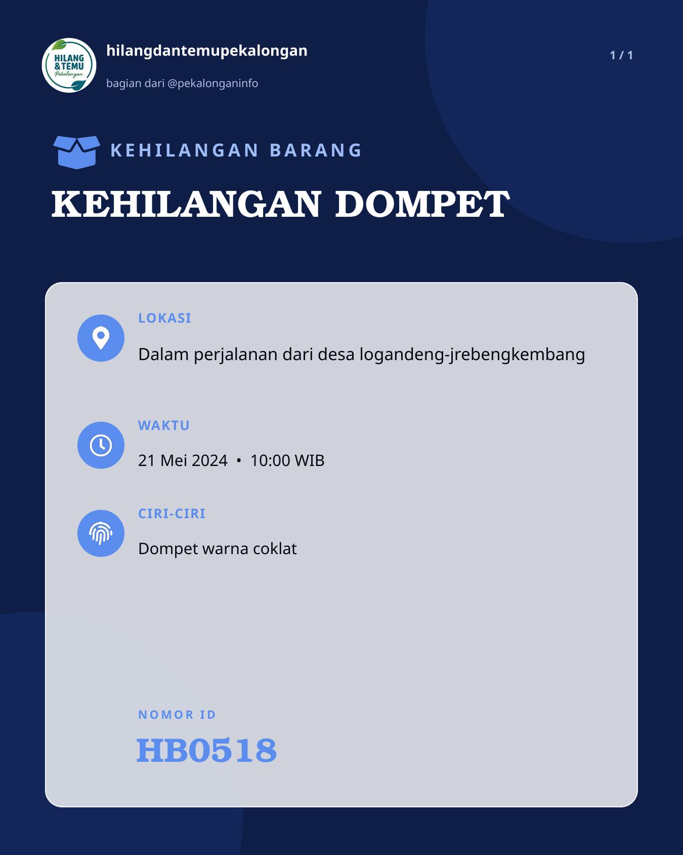Slide laporan KEHILANGAN DOMPET (HB0518)