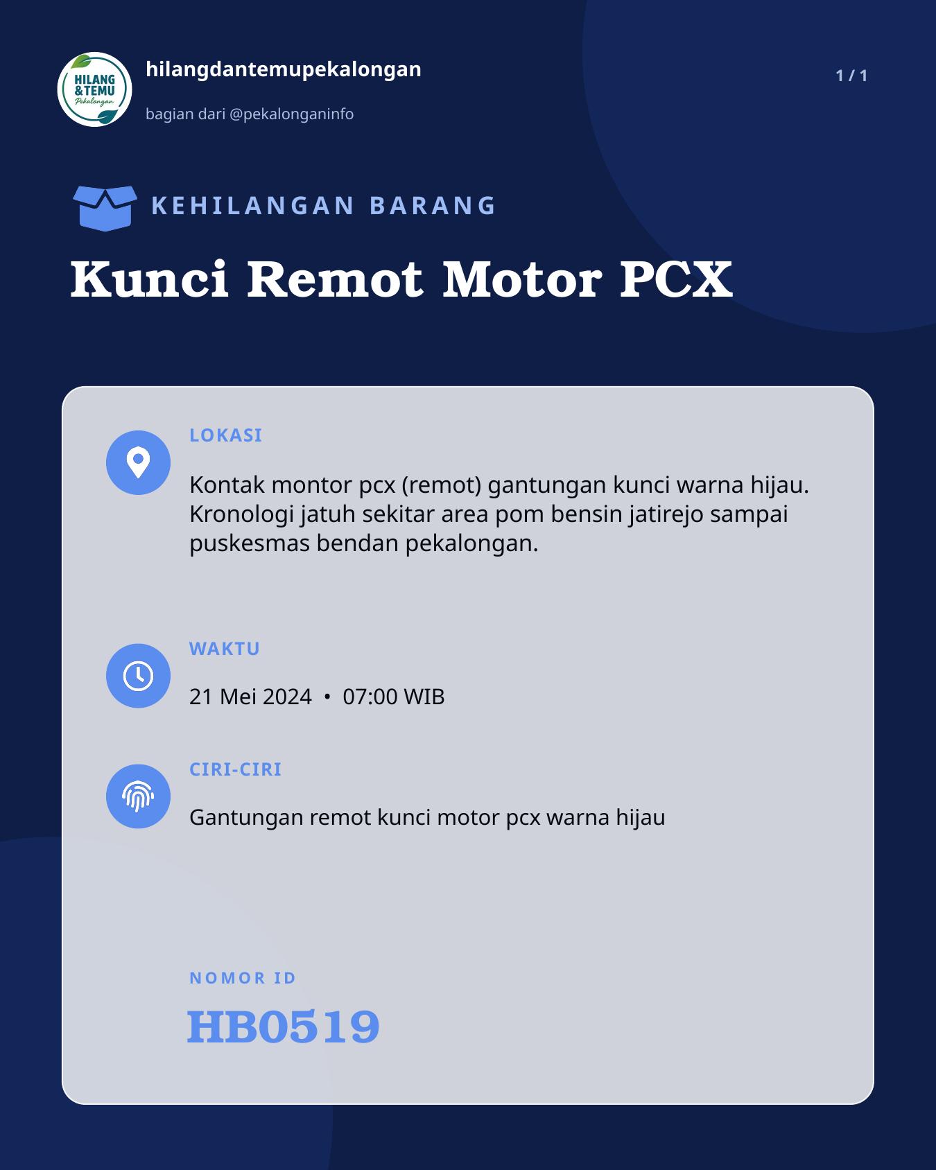 Slide laporan Kunci Remot Motor PCX (HB0519)