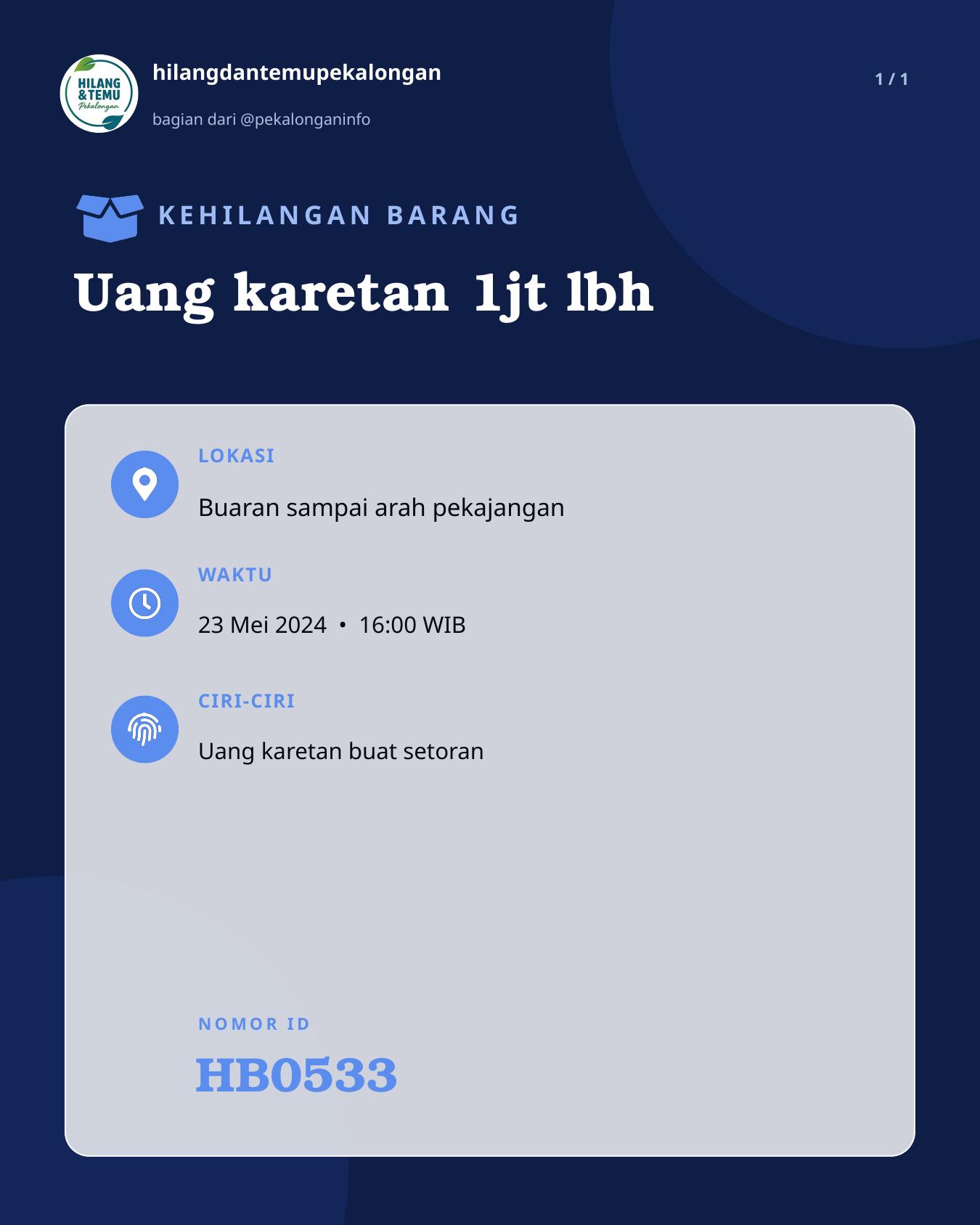 Slide laporan Uang karetan 1jt lbh (HB0533)