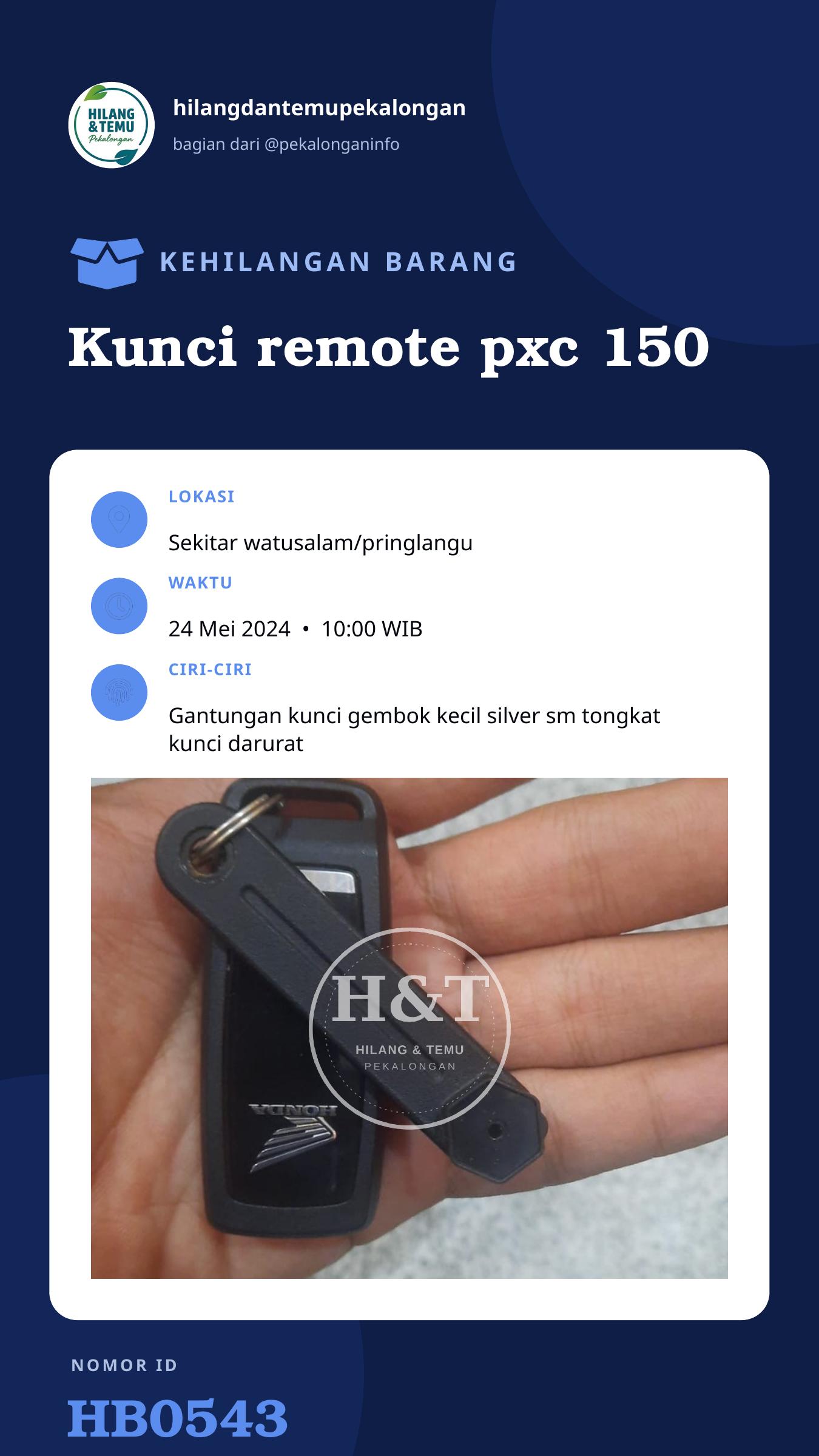 Story 9:16 laporan Kunci remote pxc 150