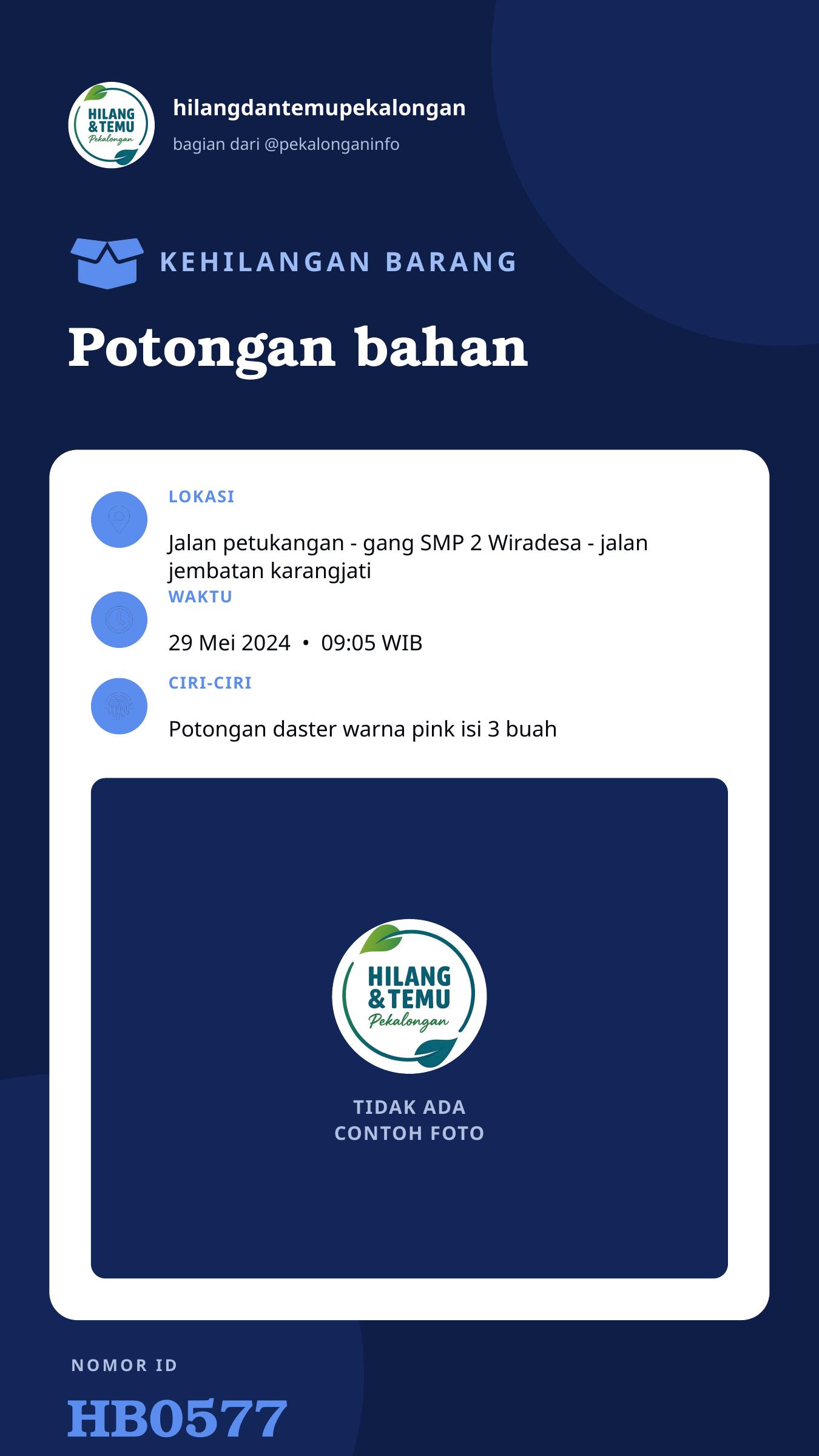 Story 9:16 laporan Potongan bahan
