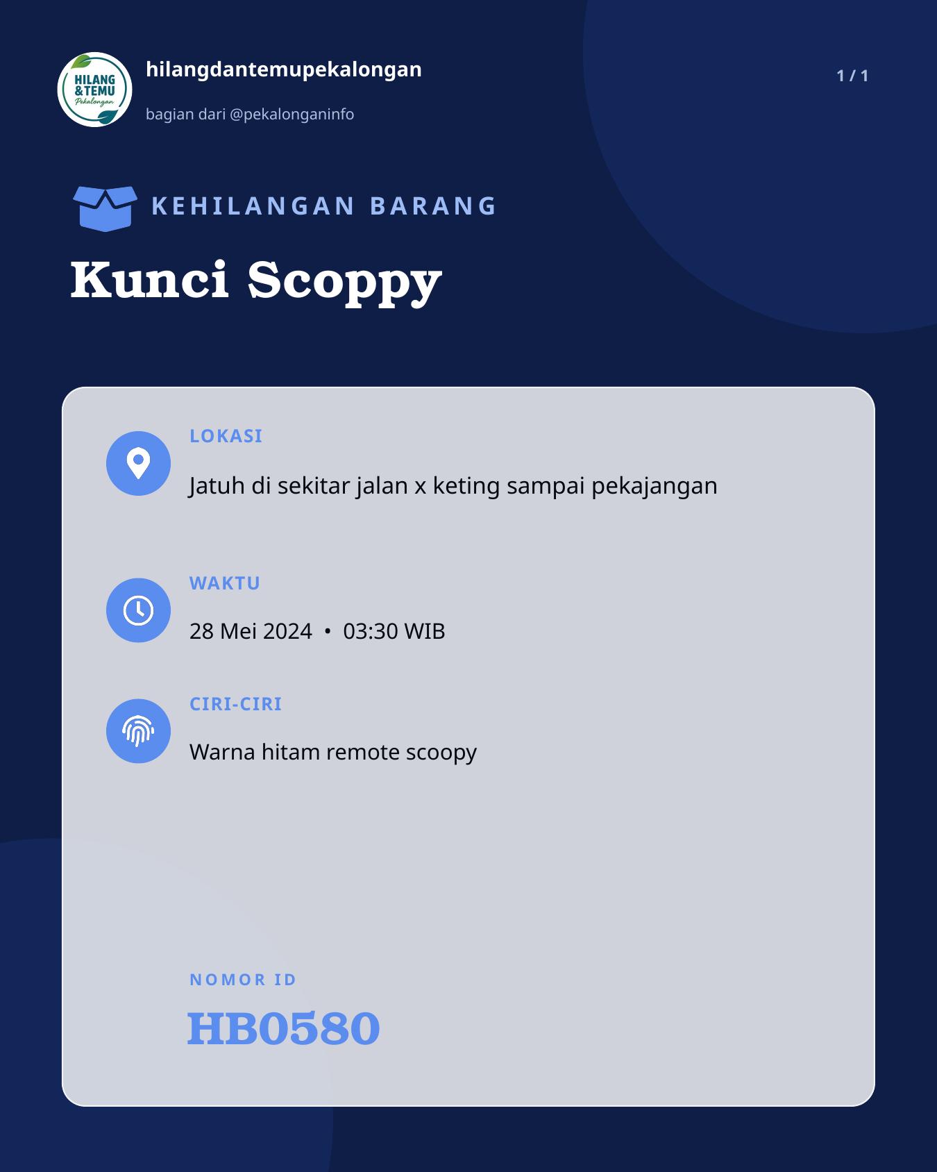 Slide laporan Kunci Scoppy (HB0580)