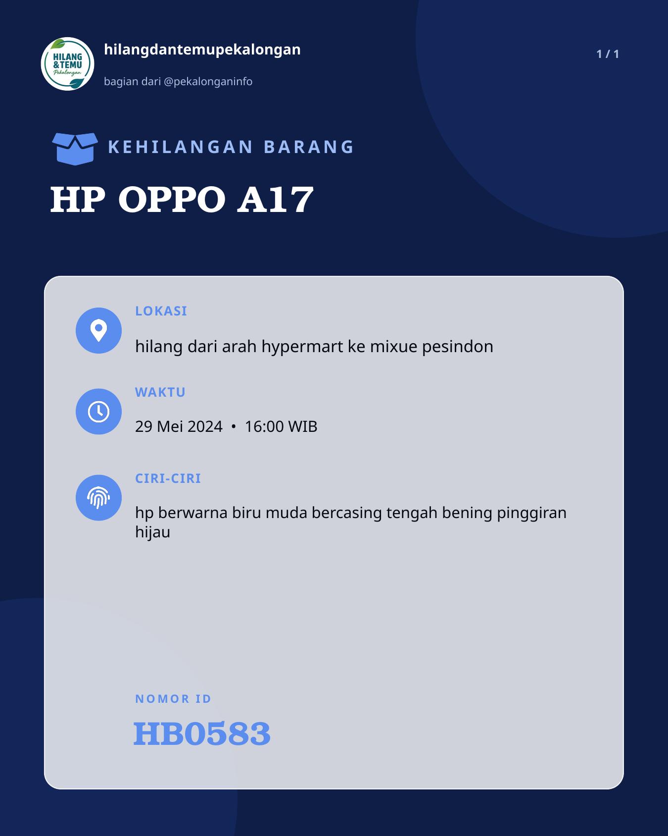Slide laporan HP OPPO A17 (HB0583)