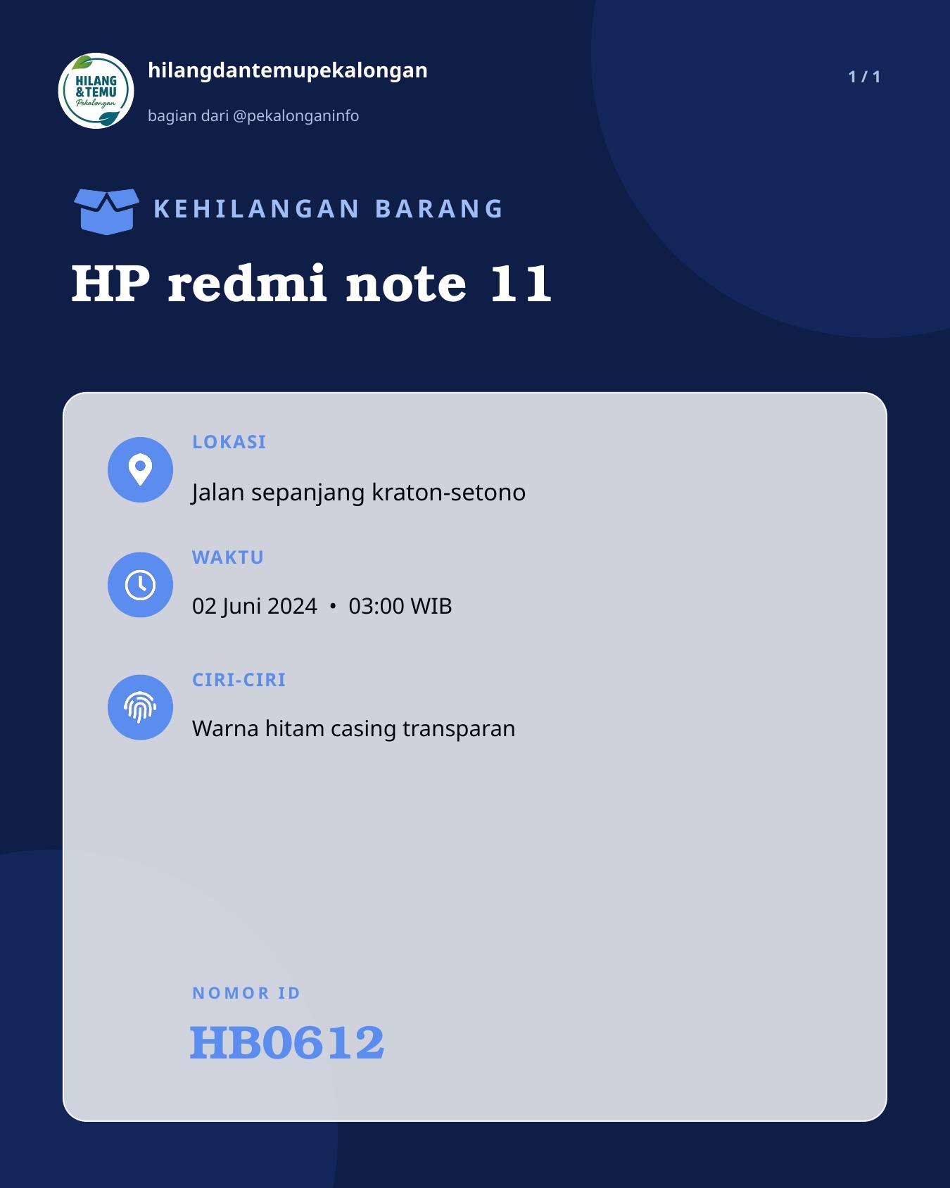 Slide laporan HP redmi note 11 (HB0612)