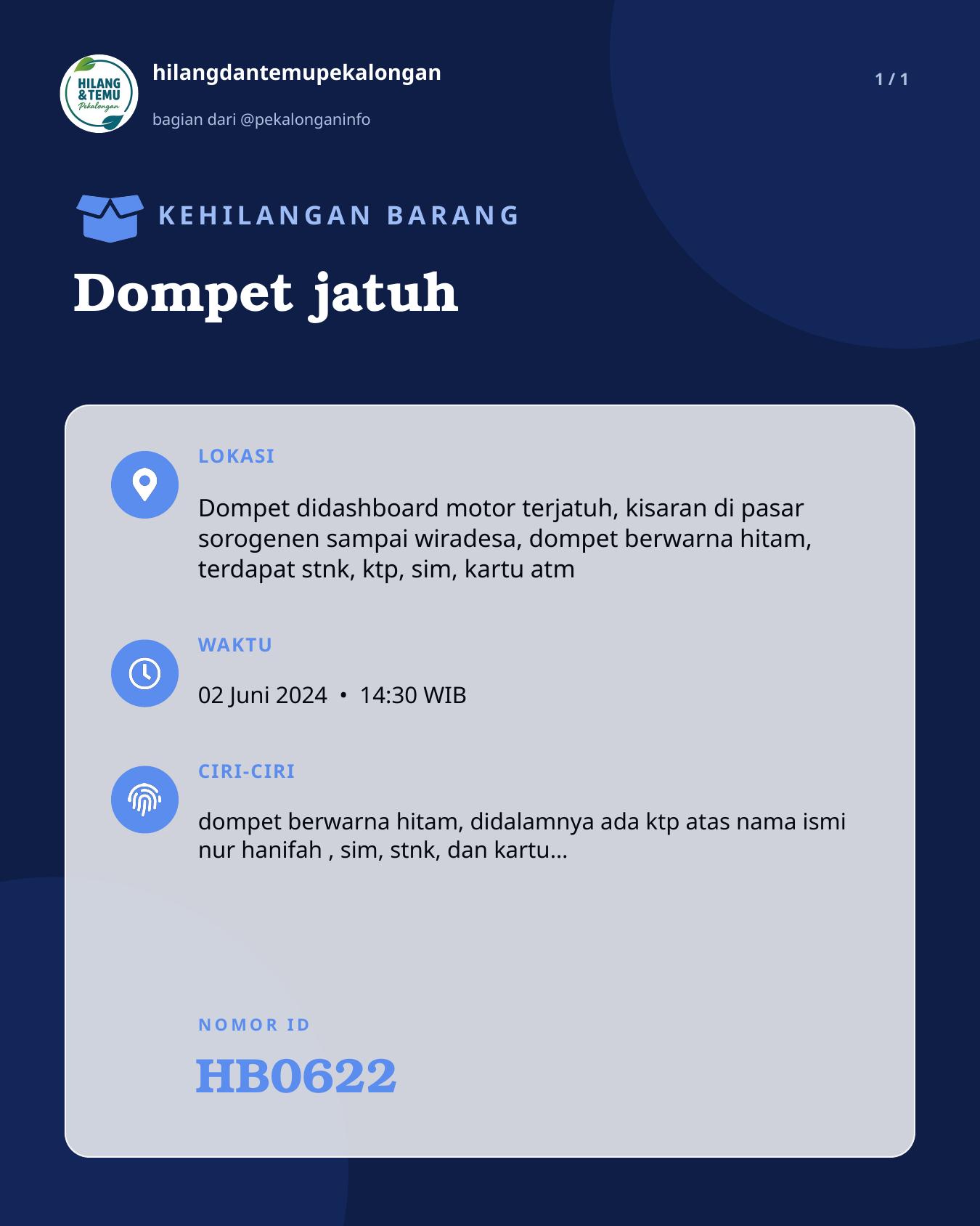 Slide laporan Dompet jatuh (HB0622)