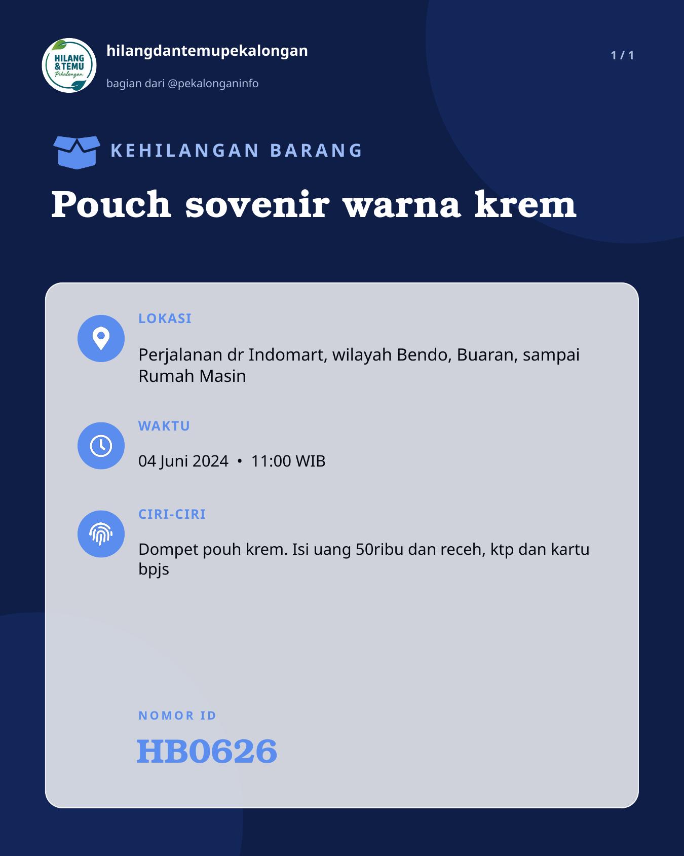 Slide laporan Pouch sovenir warna krem (HB0626)