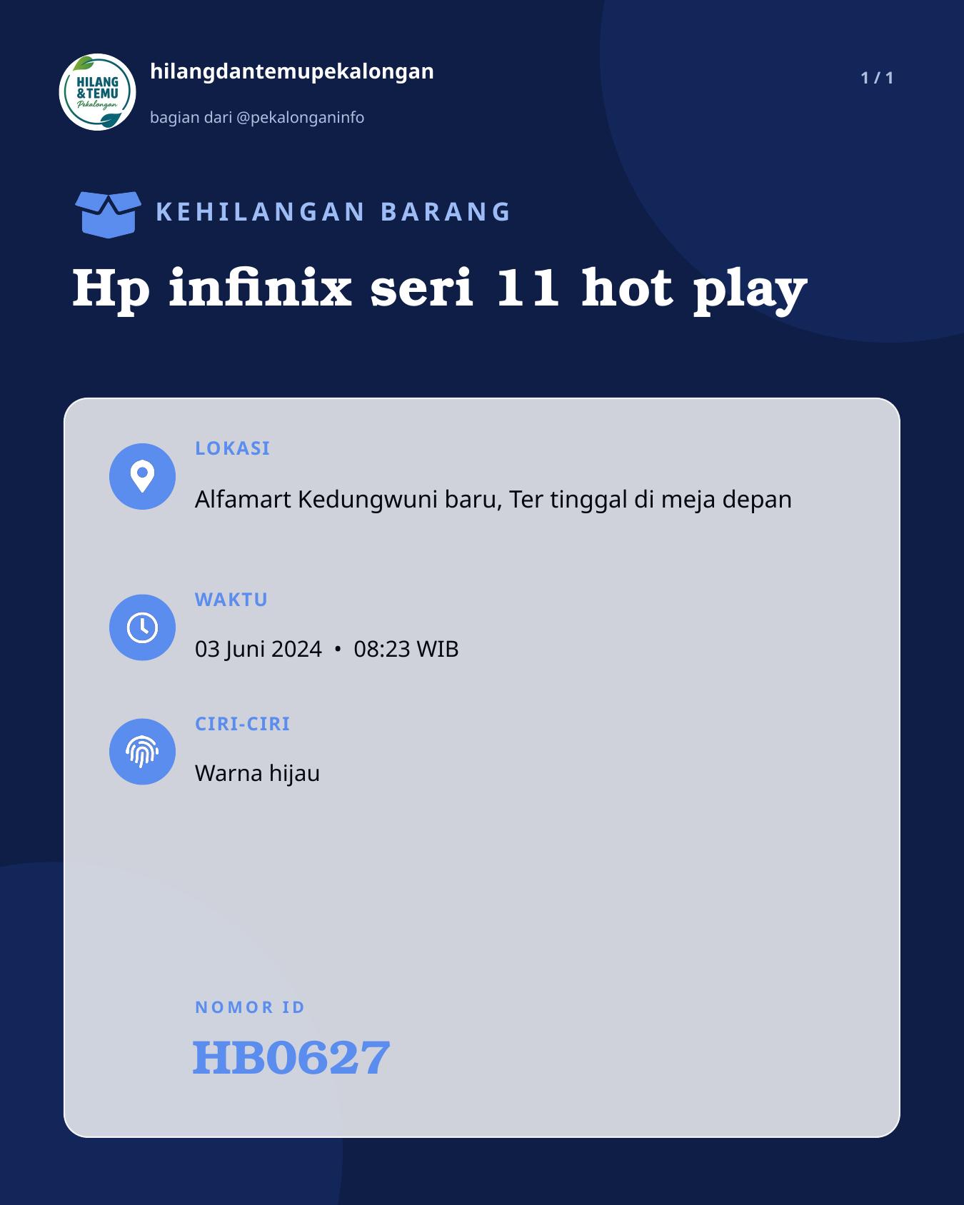 Slide laporan Hp infinix seri 11 hot play (HB0627)