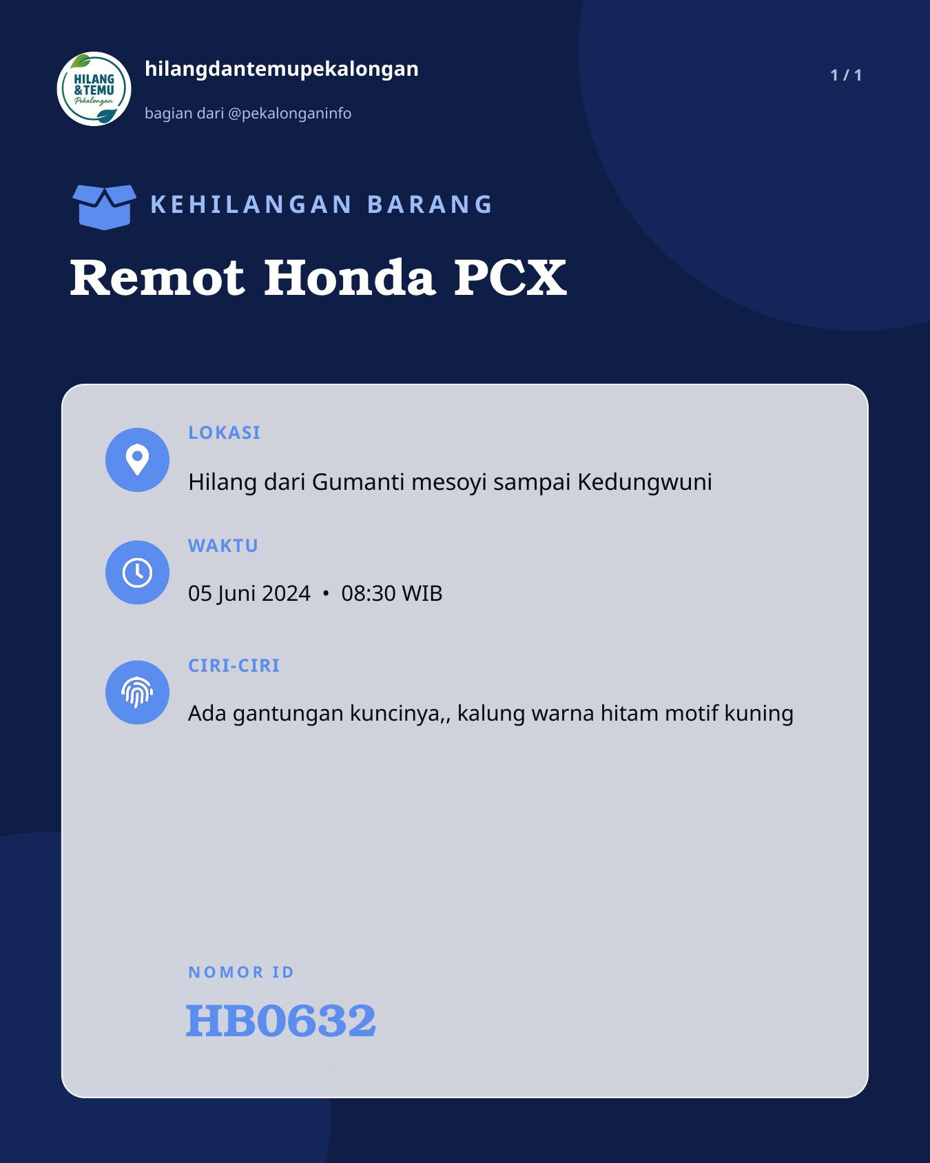 Slide laporan Remot Honda PCX (HB0632)