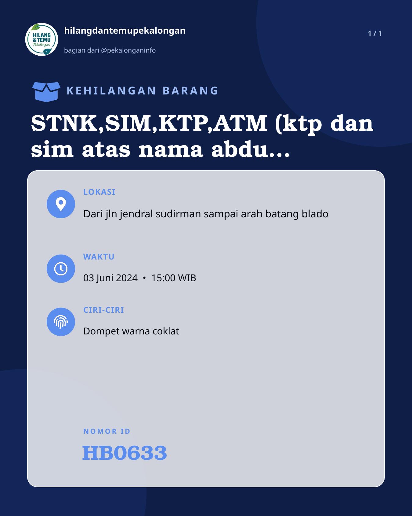 Slide laporan STNK,SIM,KTP,ATM (ktp dan sim atas nama abdu zakur) (HB0633)