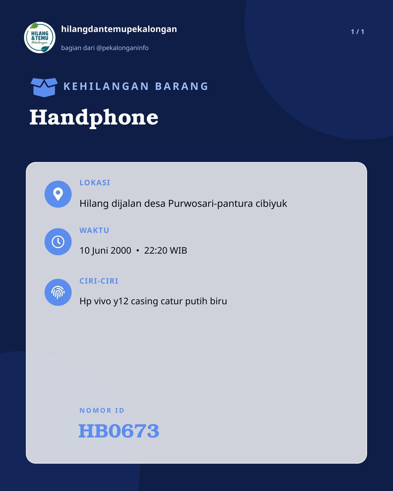 Slide laporan Handphone (HB0673)