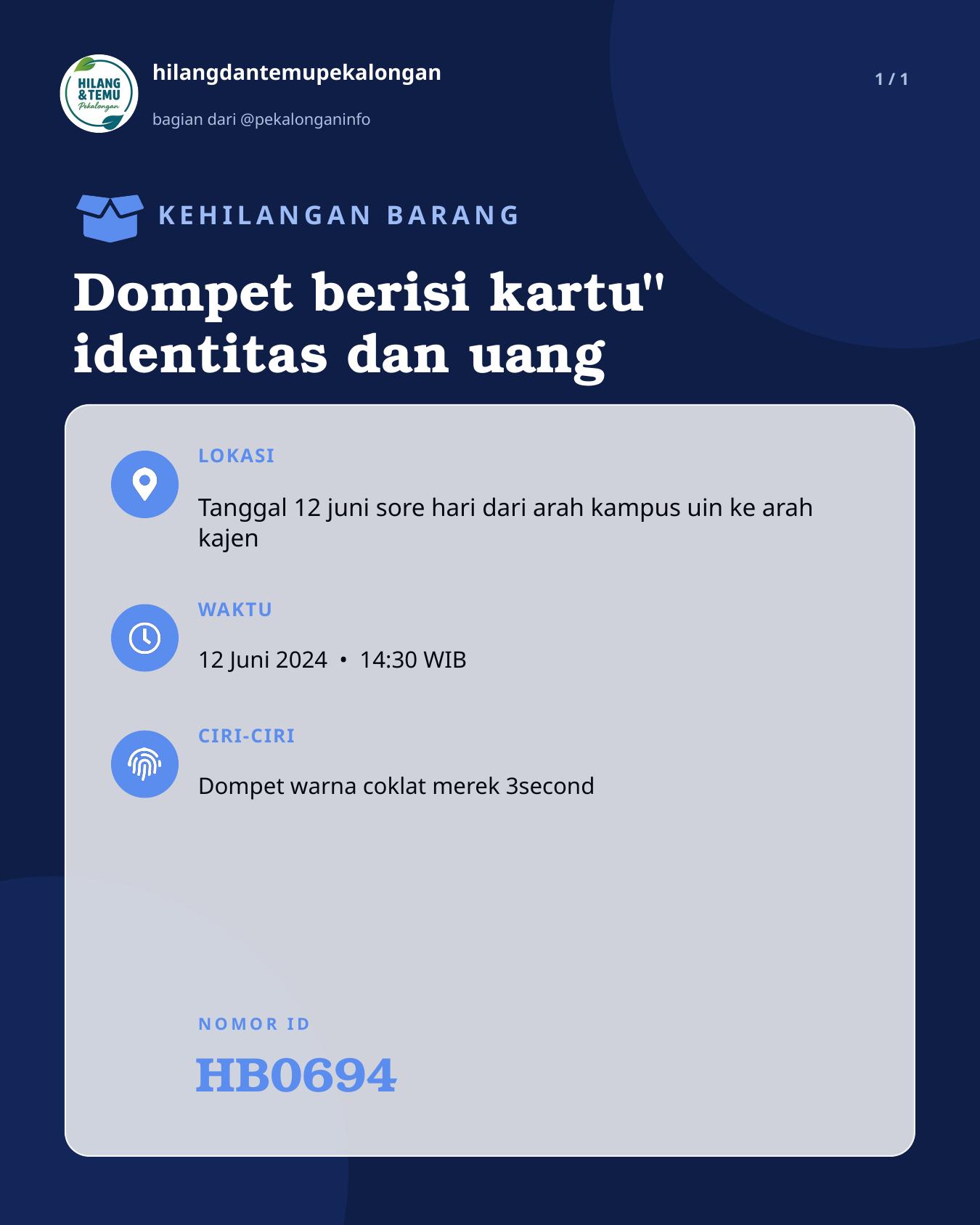 Slide laporan Dompet berisi kartu" identitas dan uang (HB0694)
