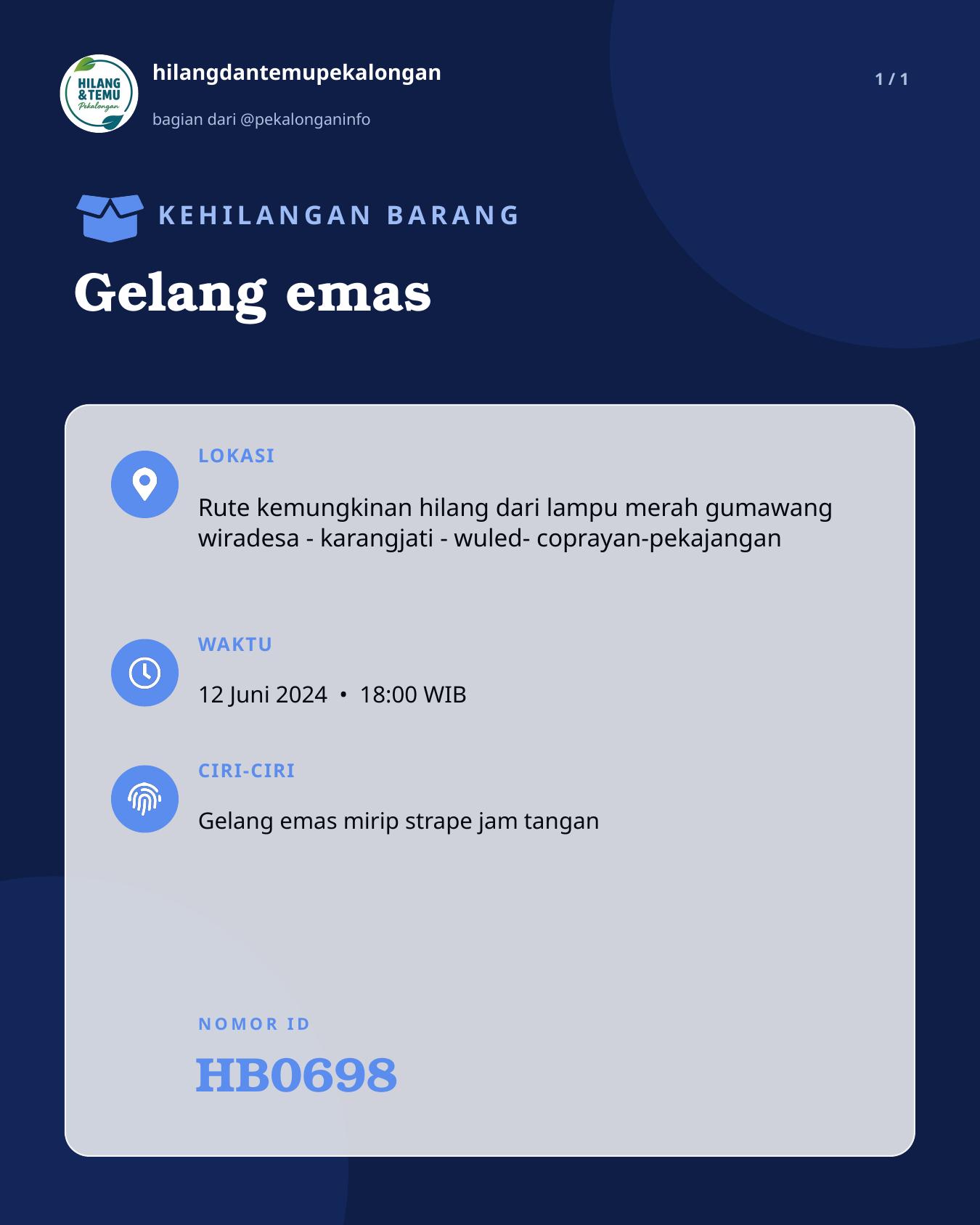Slide laporan Gelang emas (HB0698)