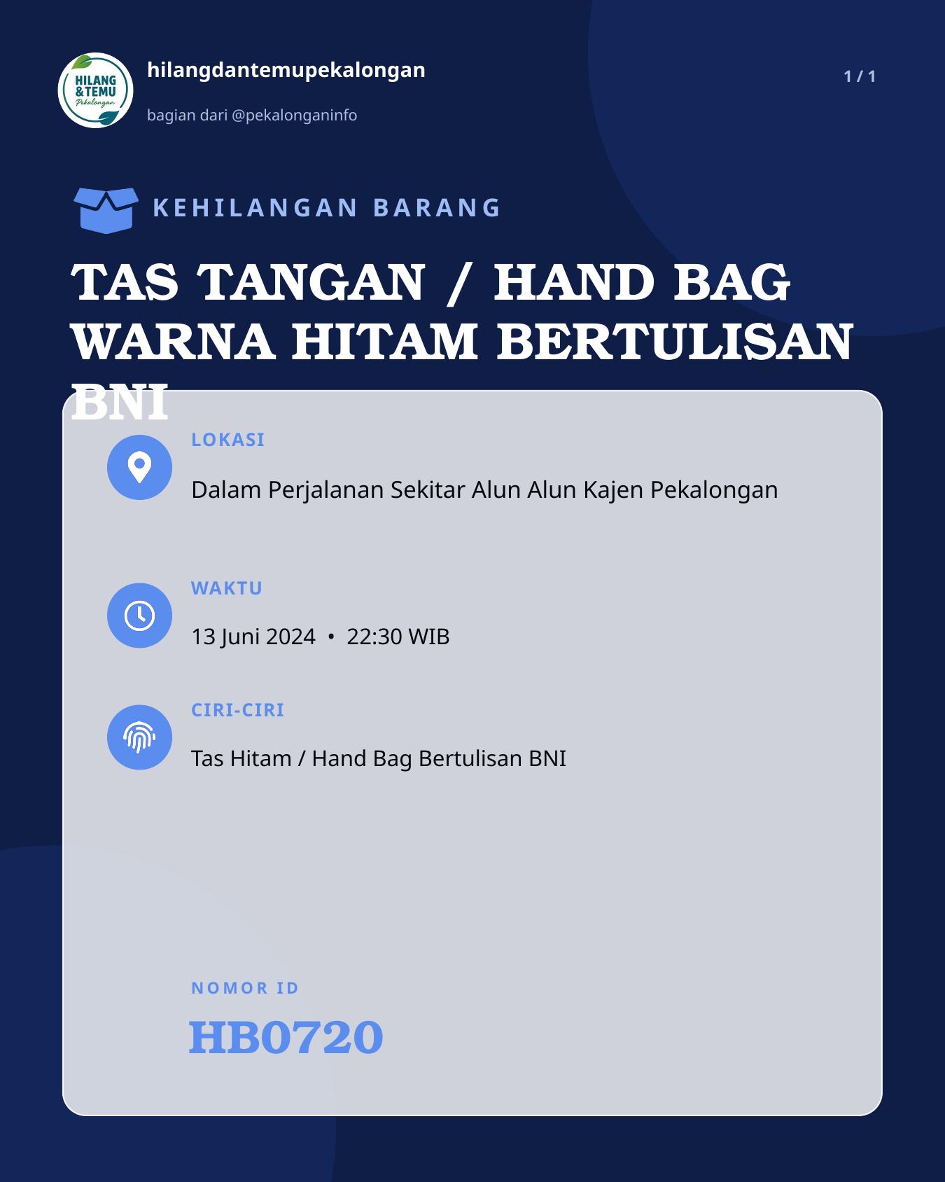 Slide laporan TAS TANGAN / HAND BAG WARNA HITAM BERTULISAN BNI (HB0720)