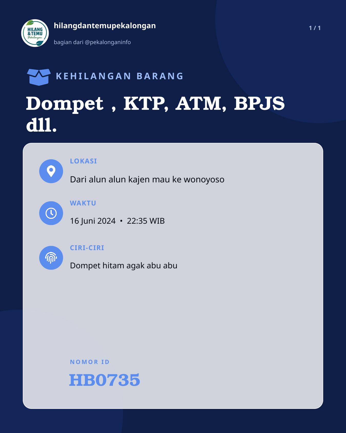Slide laporan Dompet , KTP, ATM, BPJS dll. (HB0735)