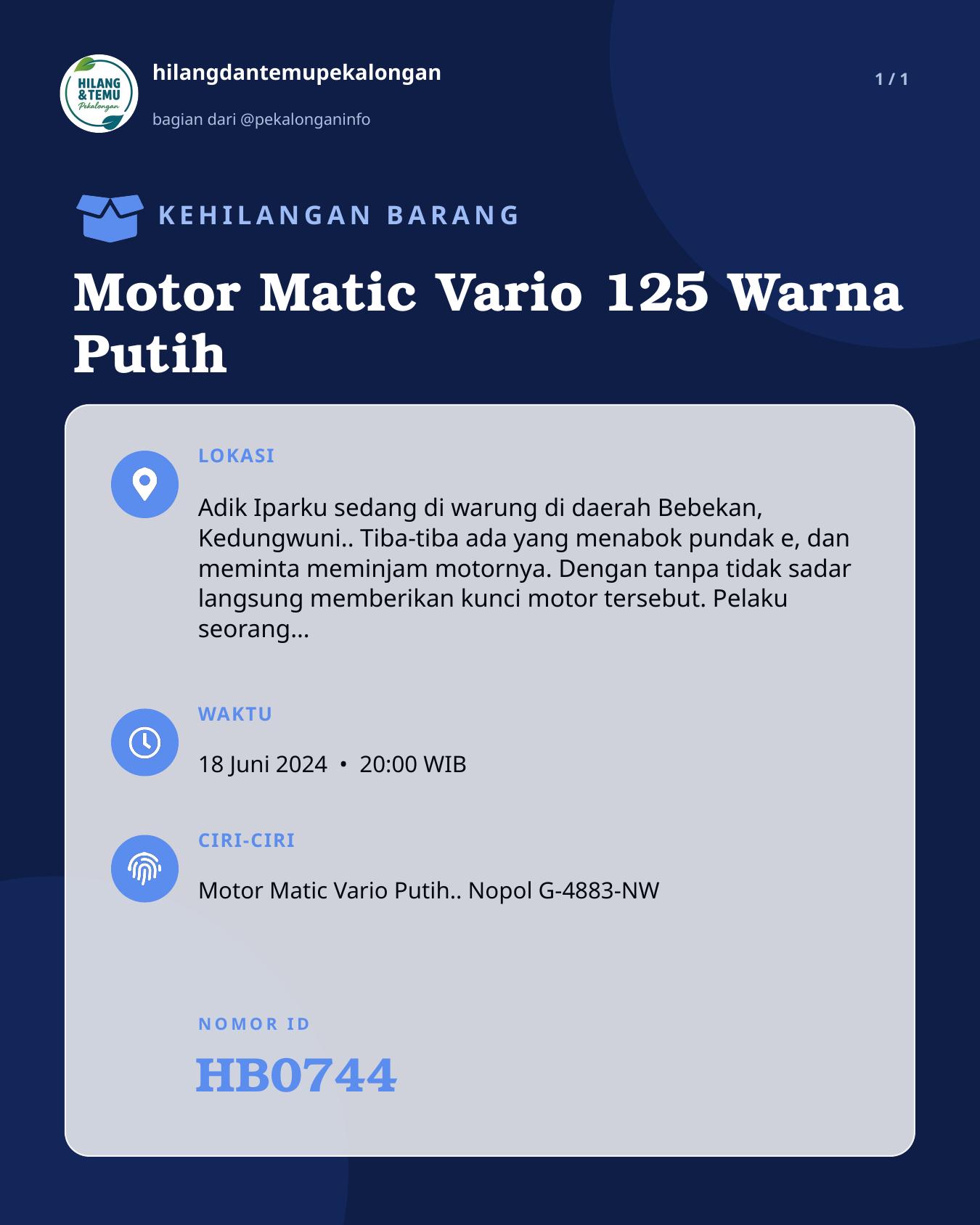 Slide laporan Motor Matic Vario 125 Warna Putih (HB0744)