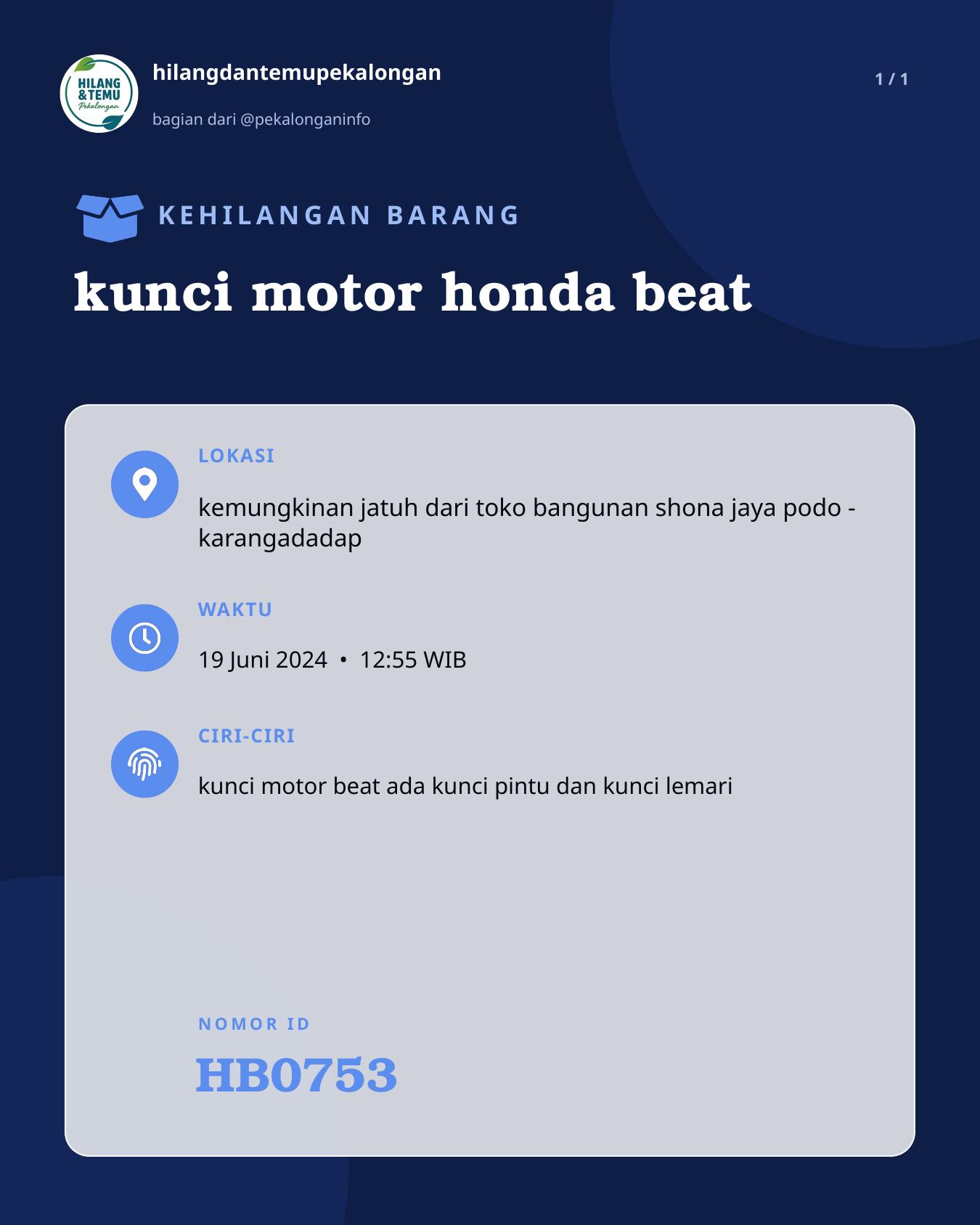 Slide laporan kunci motor honda beat (HB0753)