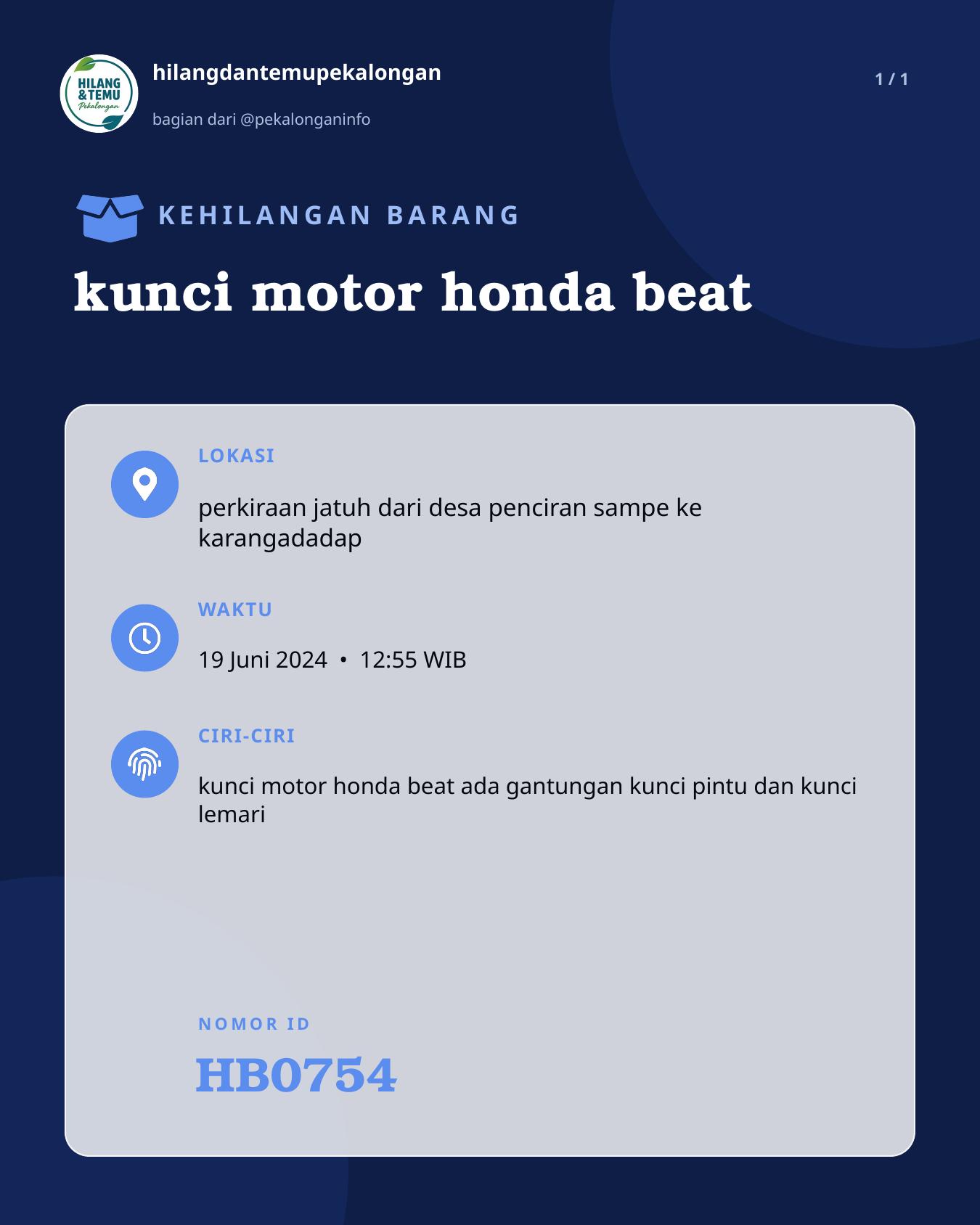 Slide laporan kunci motor honda beat (HB0754)