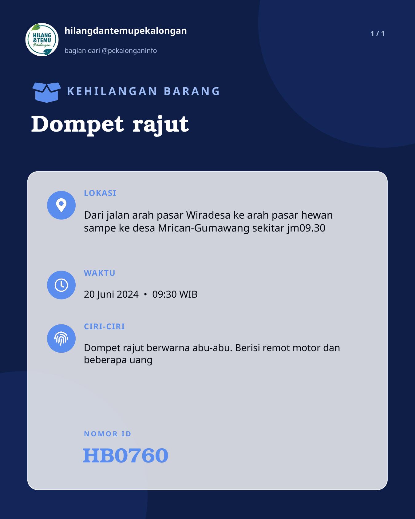 Slide laporan Dompet rajut (HB0760)