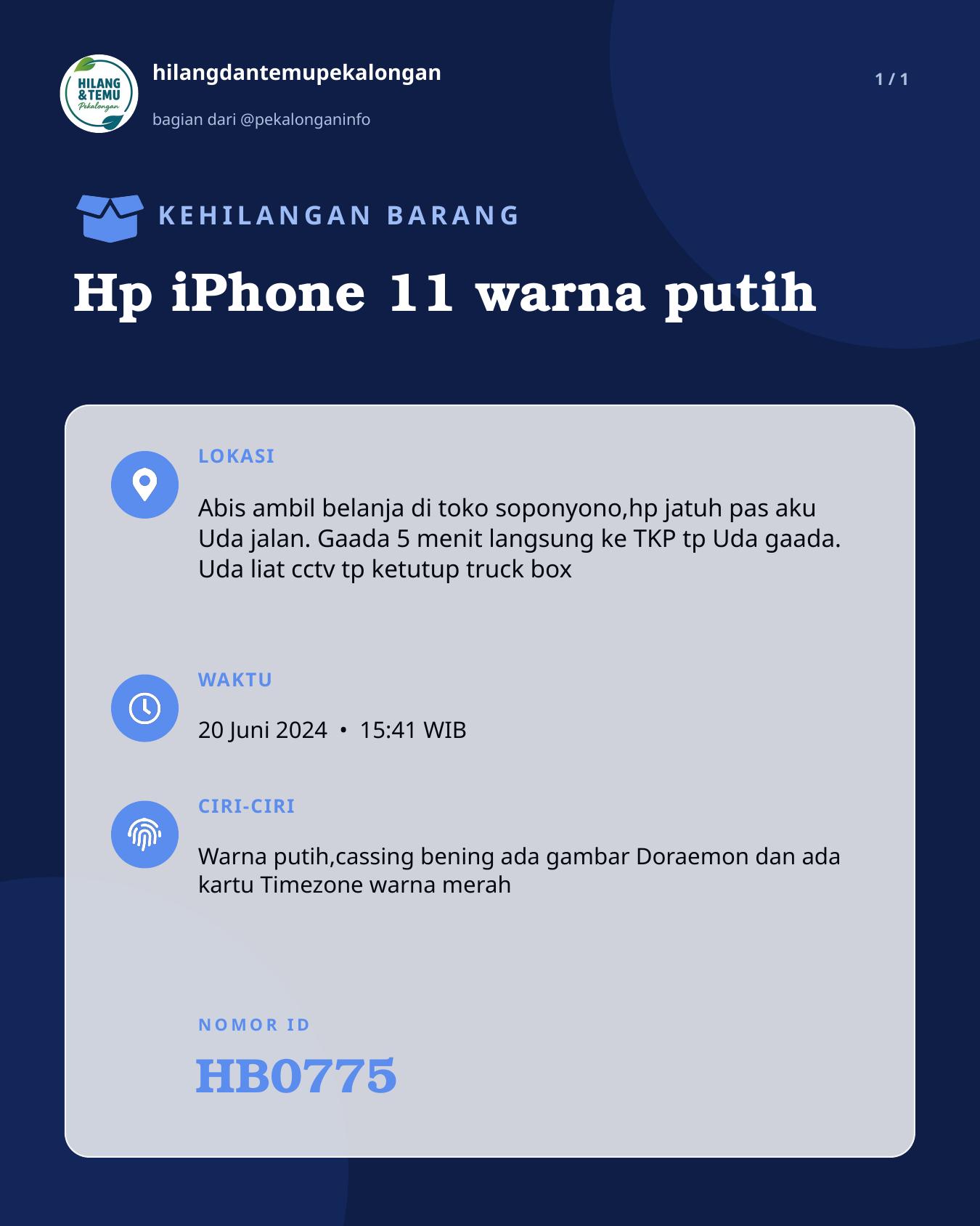 Slide laporan Hp iPhone 11 warna putih (HB0775)