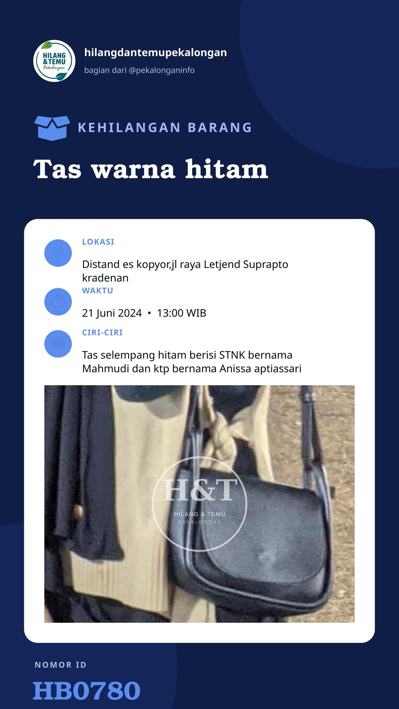Story 9:16 laporan Tas warna hitam