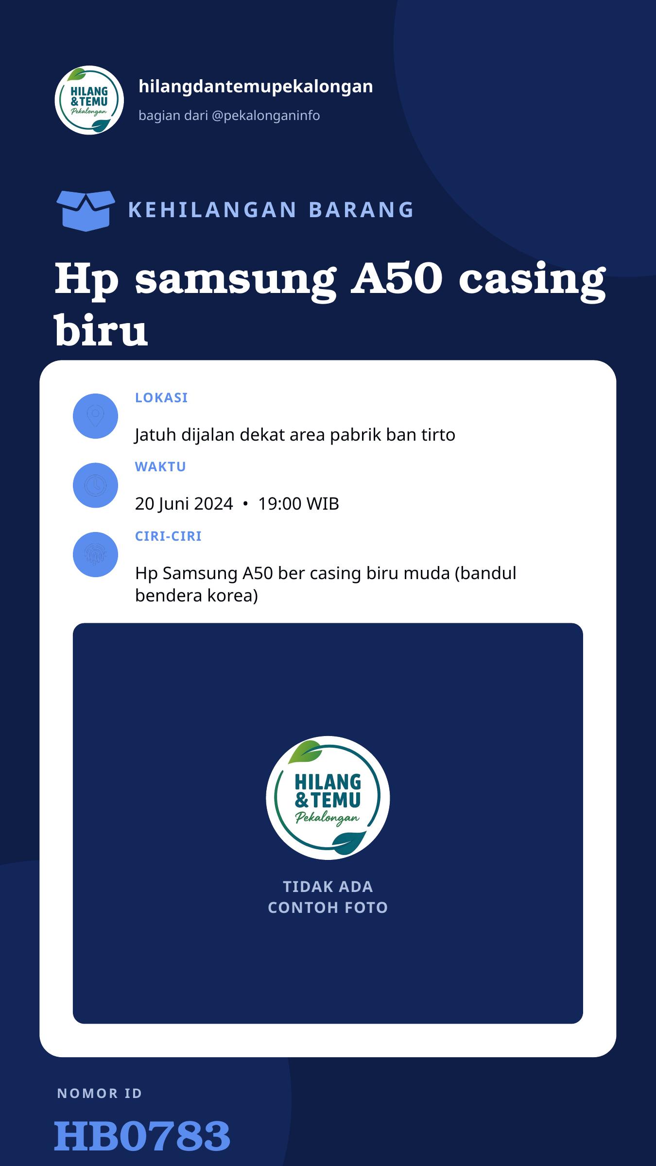 Story 9:16 laporan Hp samsung A50 casing biru