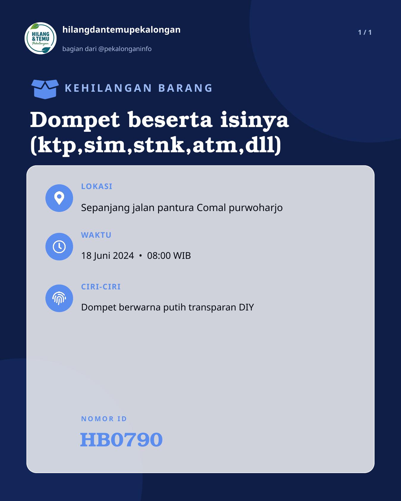 Slide laporan Dompet beserta isinya (ktp,sim,stnk,atm,dll) (HB0790)