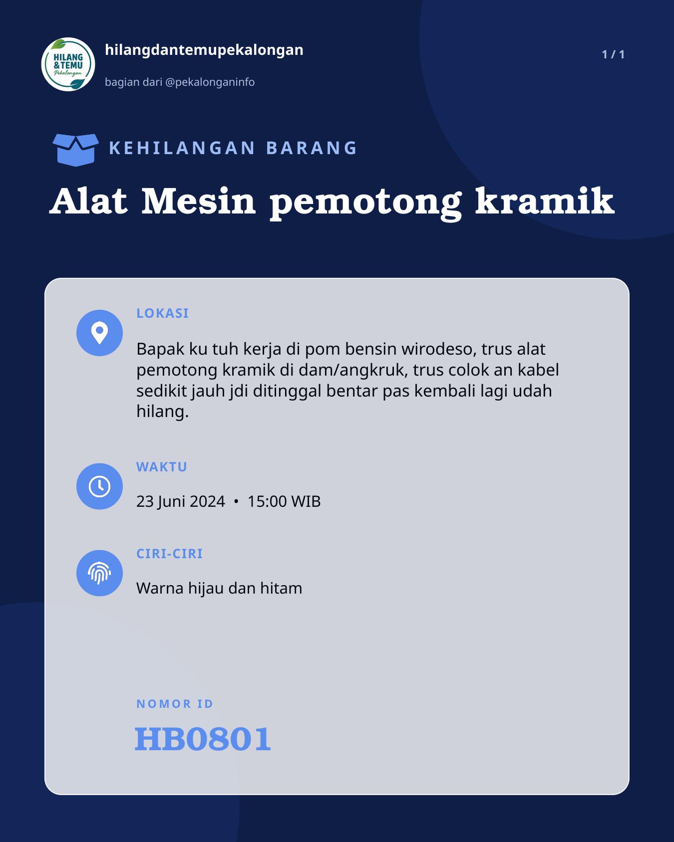 Slide laporan Alat Mesin pemotong kramik (HB0801)
