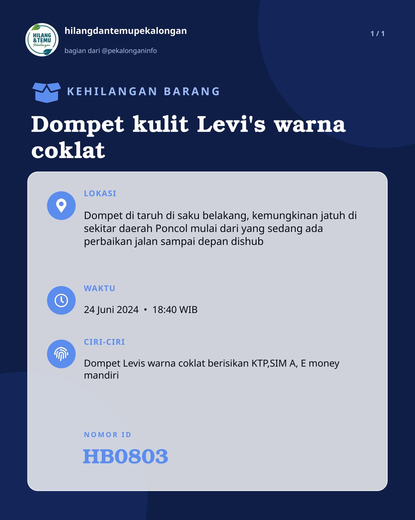 Slide laporan Dompet kulit Levi's warna coklat (HB0803)