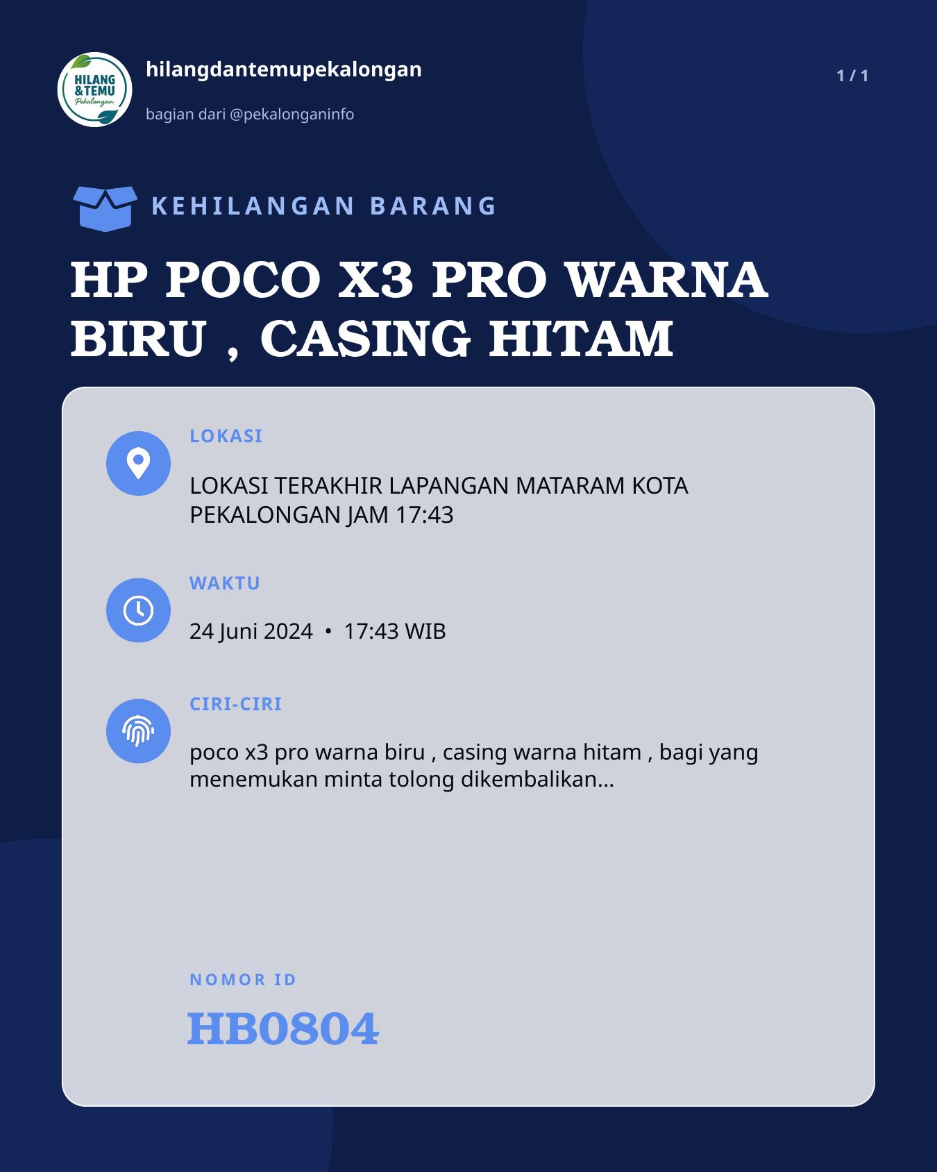 Slide laporan HP POCO X3 PRO WARNA BIRU , CASING HITAM (HB0804)