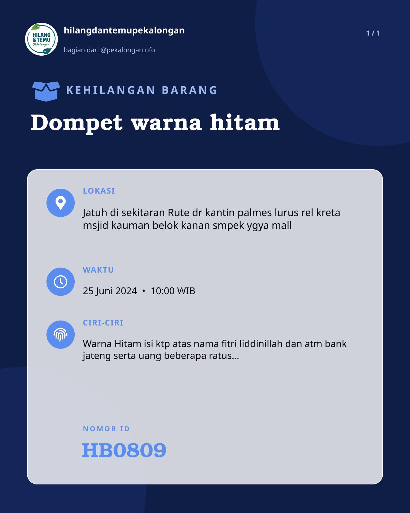 Slide laporan Dompet warna hitam (HB0809)