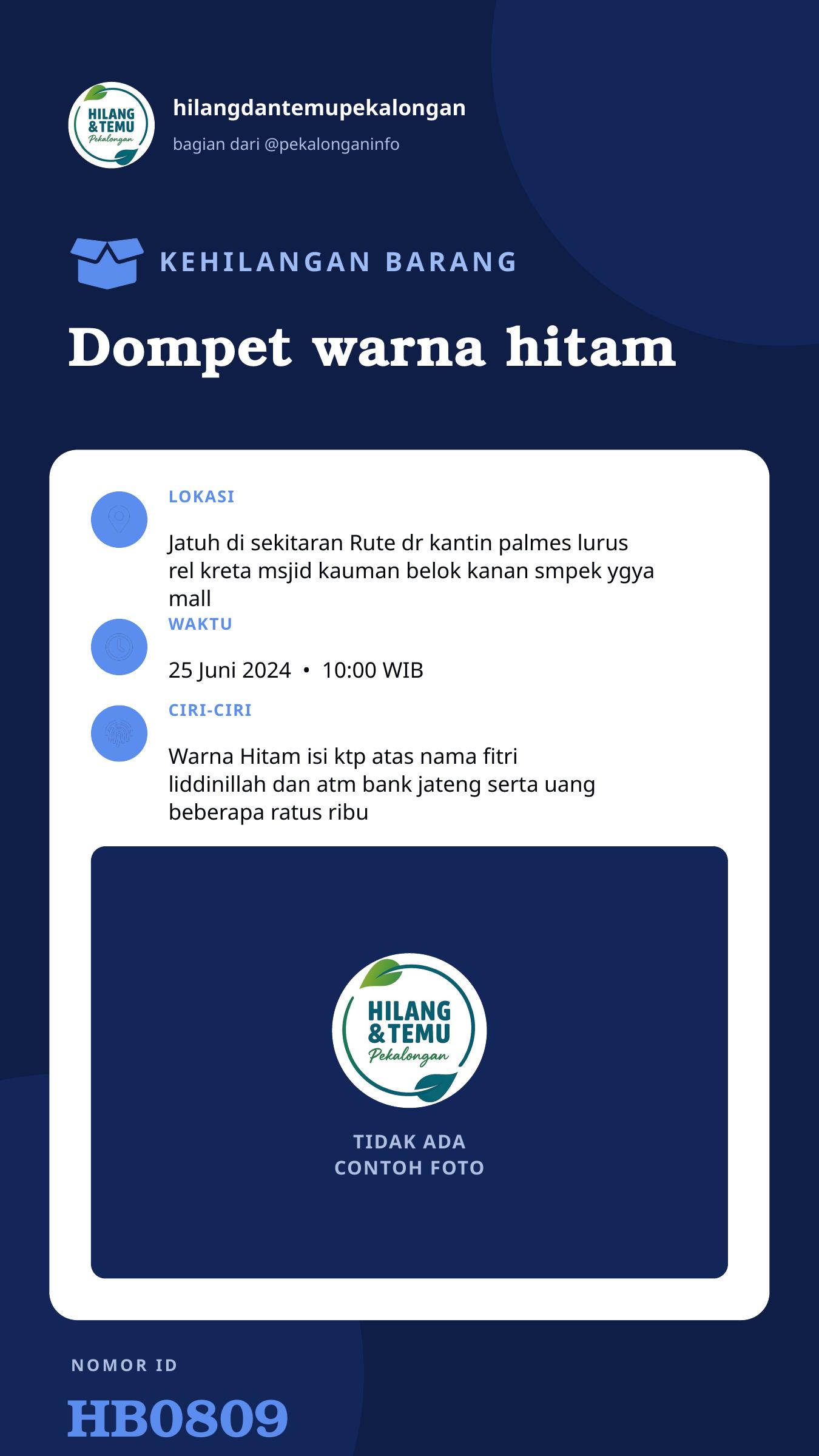 Story 9:16 laporan Dompet warna hitam