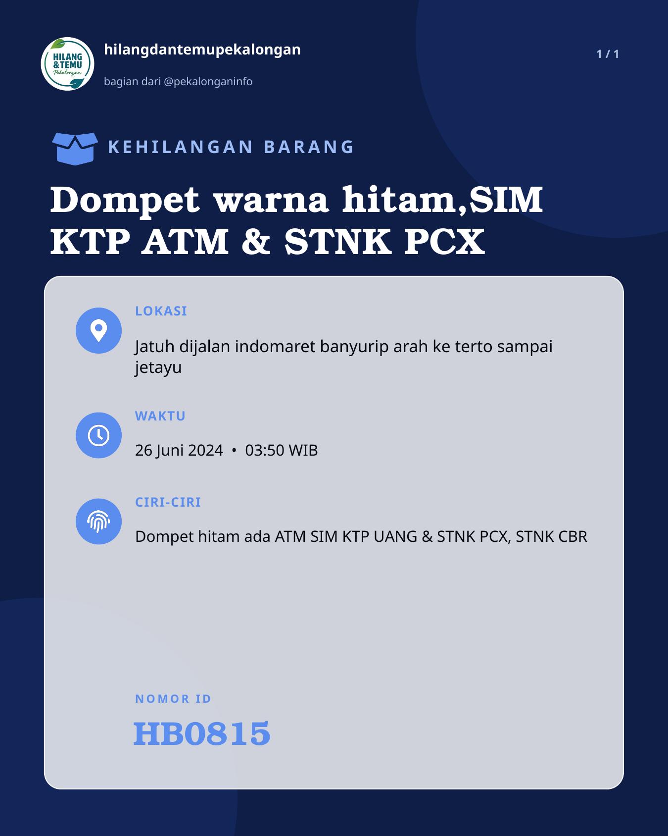 Slide laporan Dompet warna hitam,SIM KTP ATM & STNK PCX (HB0815)