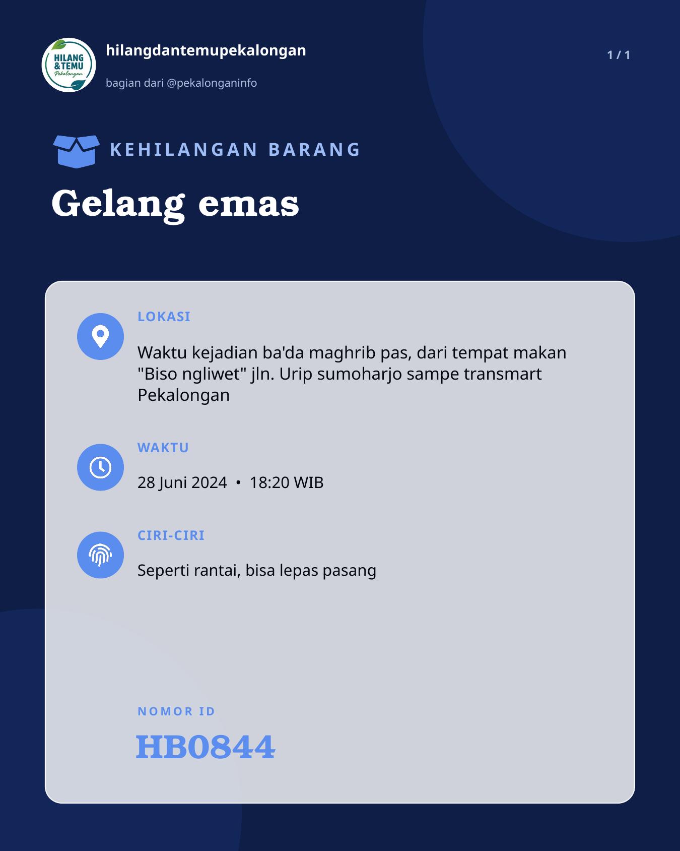 Slide laporan Gelang emas (HB0844)