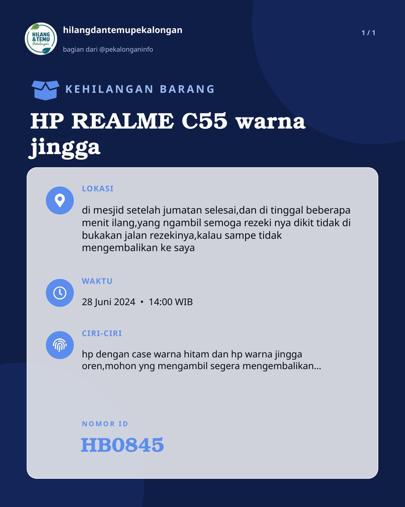 Slide laporan HP REALME C55 warna jingga (HB0845)