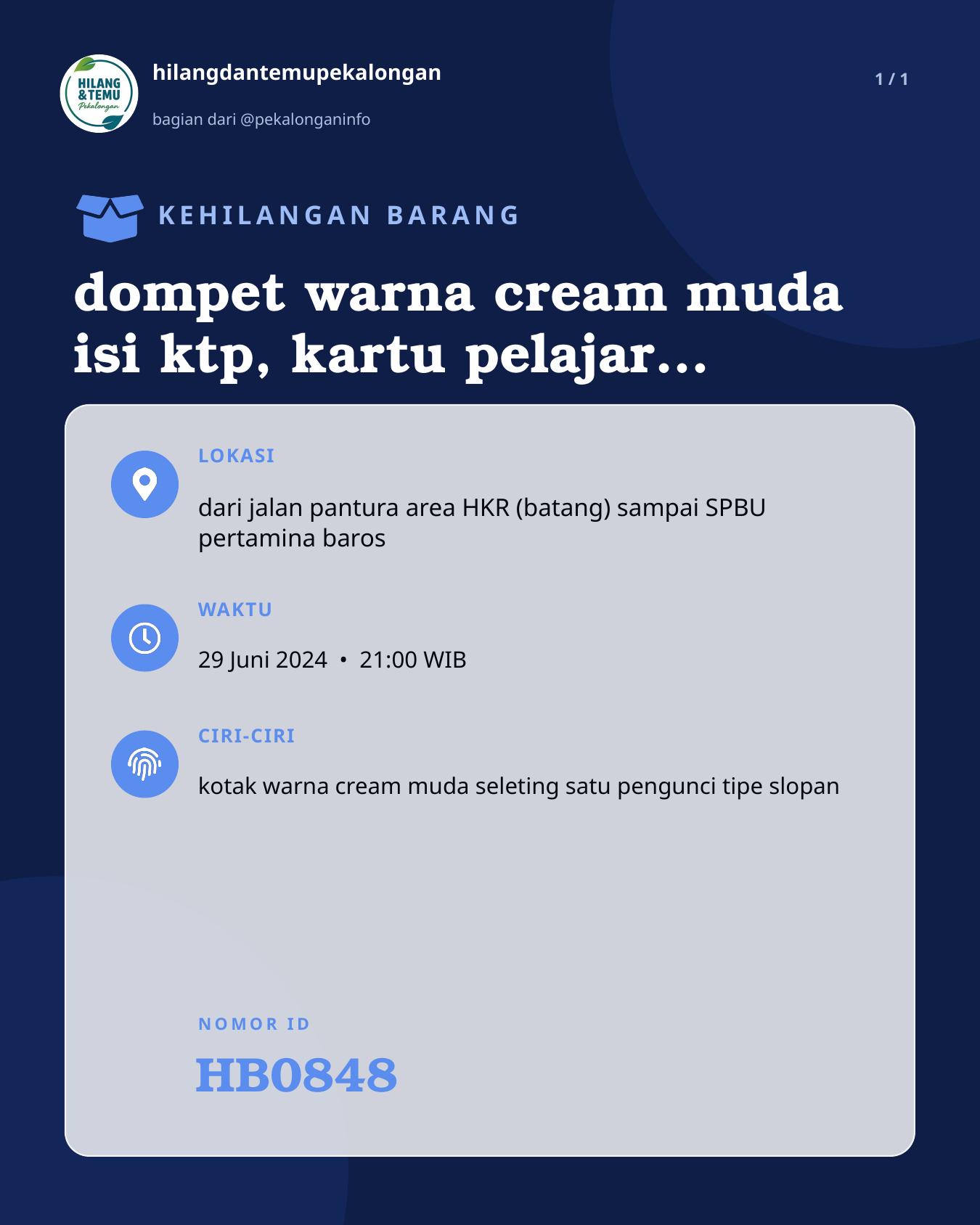 Slide laporan dompet warna cream muda isi ktp, kartu pelajar & uang (HB0848)