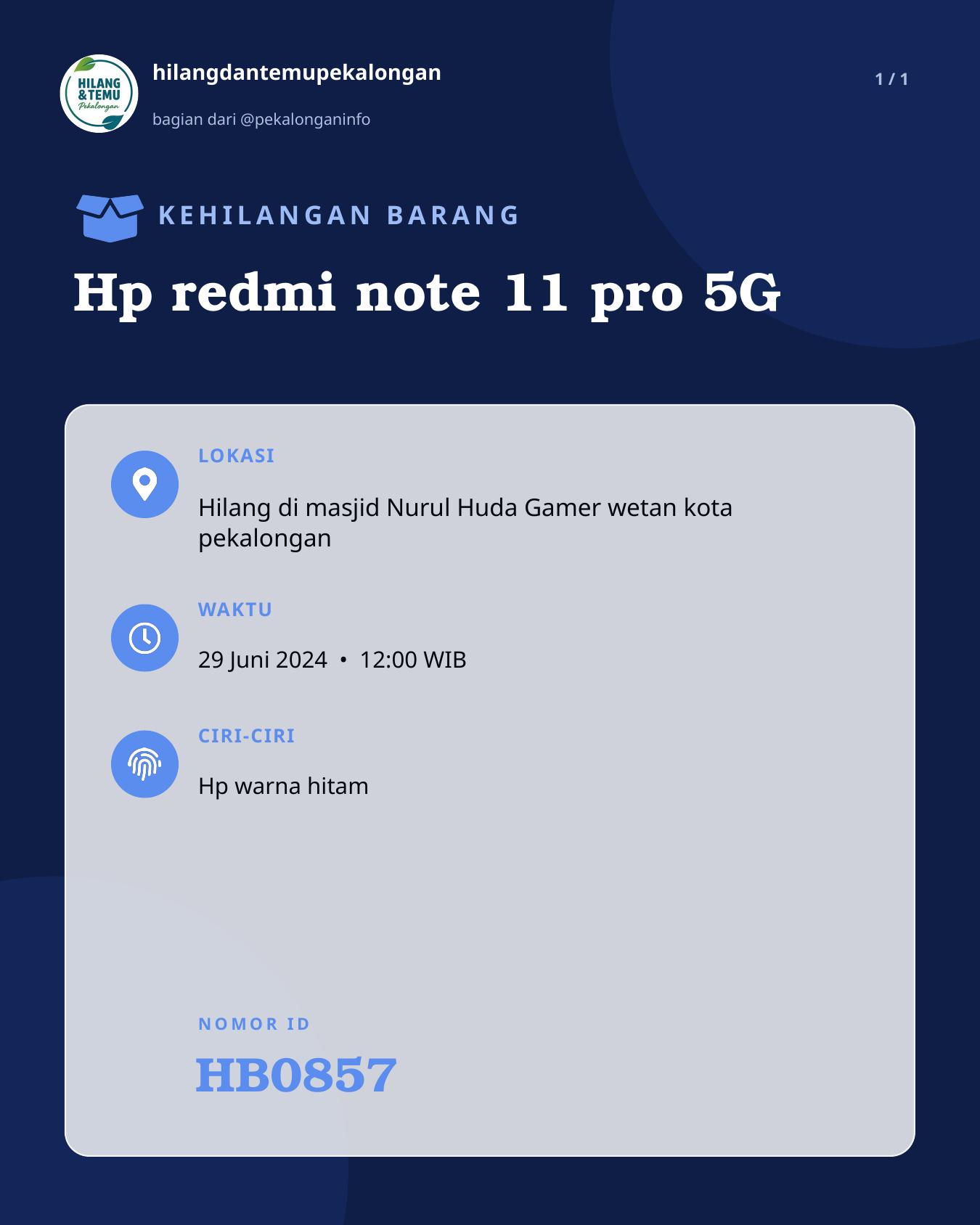 Slide laporan Hp redmi note 11 pro 5G (HB0857)