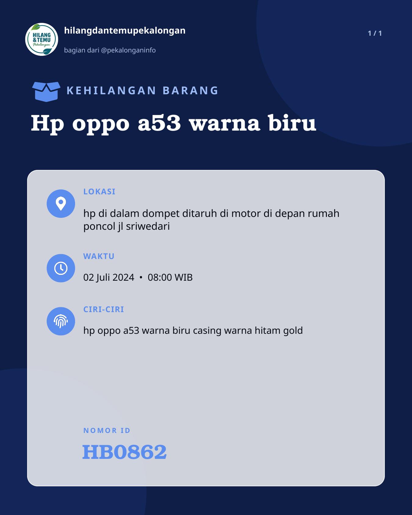 Slide laporan Hp oppo a53 warna biru (HB0862)