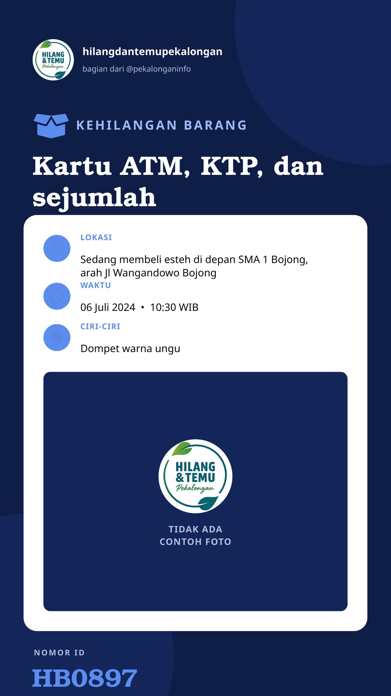 Story 9:16 laporan Kartu ATM, KTP, dan sejumlah uang
