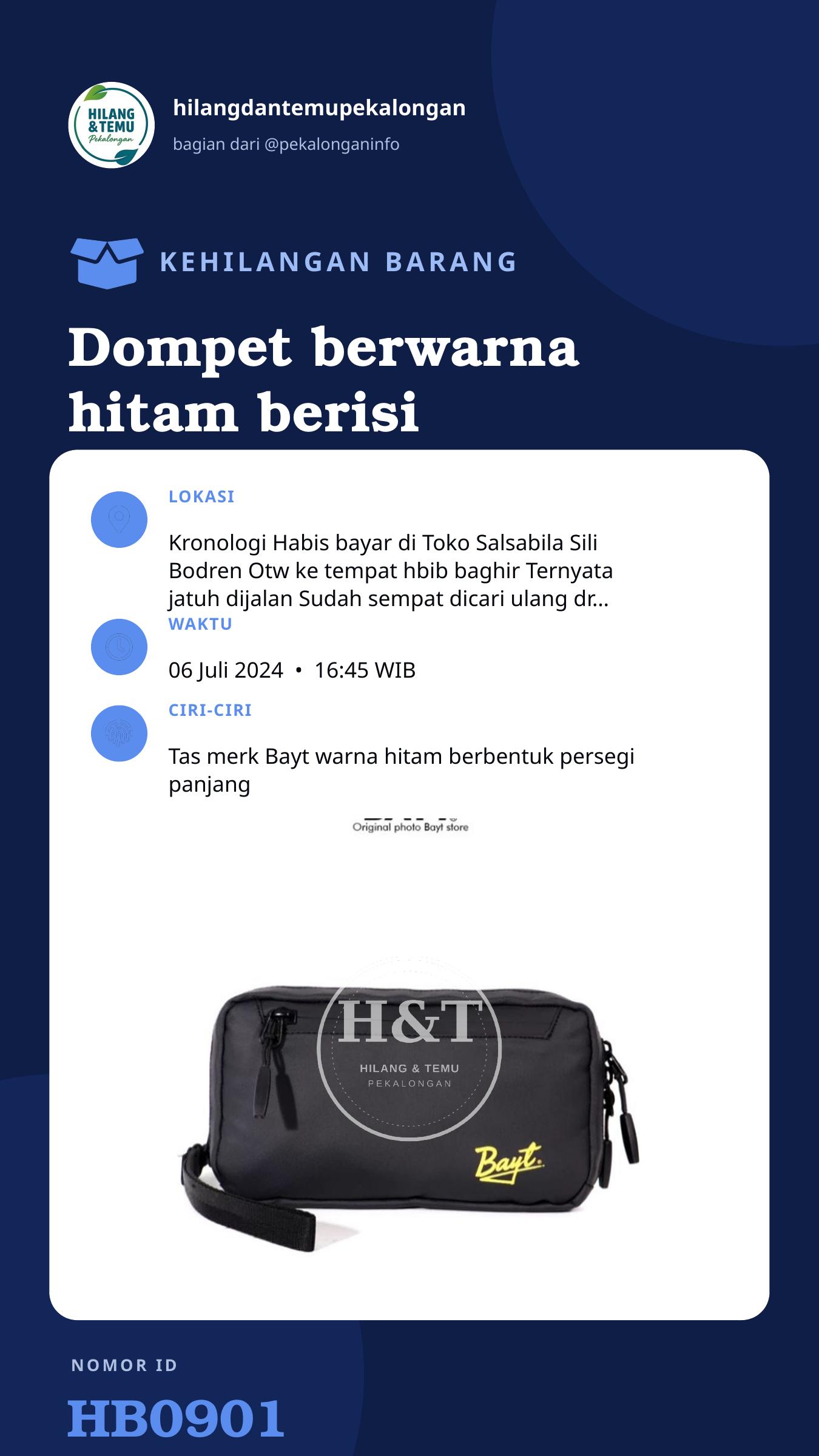 Story 9:16 laporan Dompet berwarna hitam berisi KTP SIM ATM