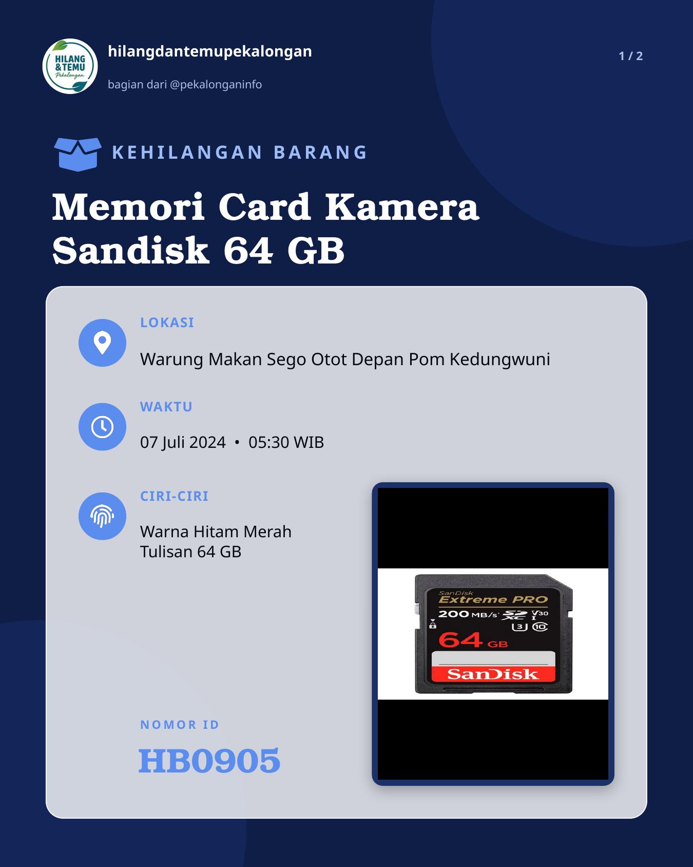 Slide 1 laporan Memori Card Kamera Sandisk 64 GB
