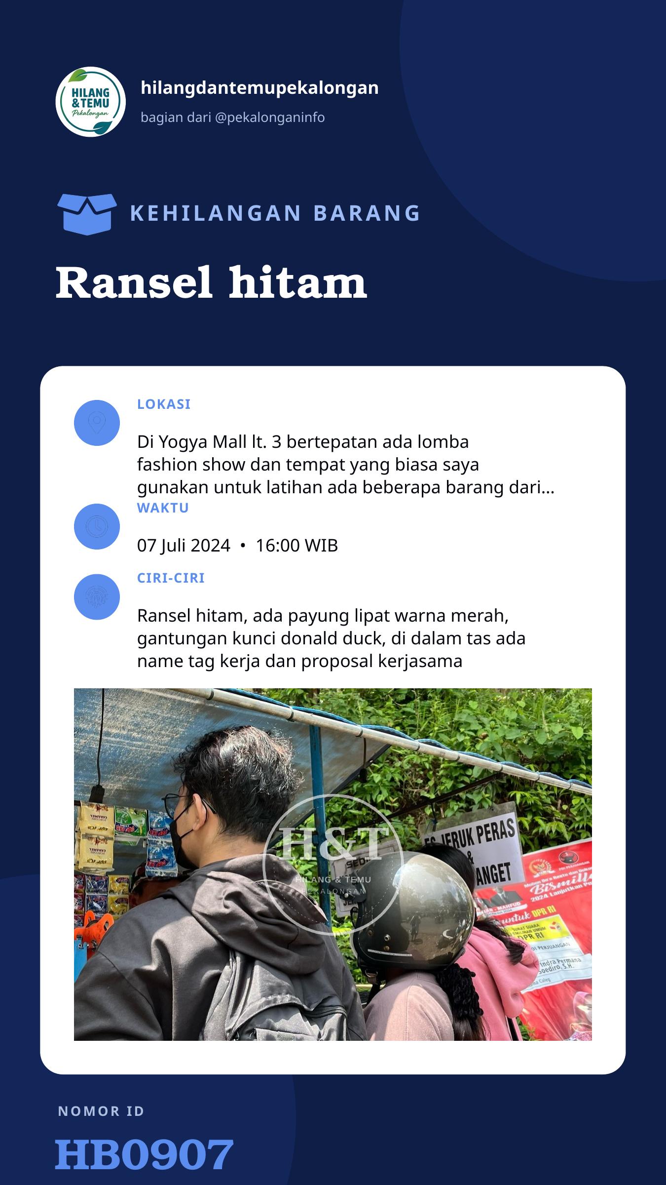 Story 9:16 laporan Ransel hitam